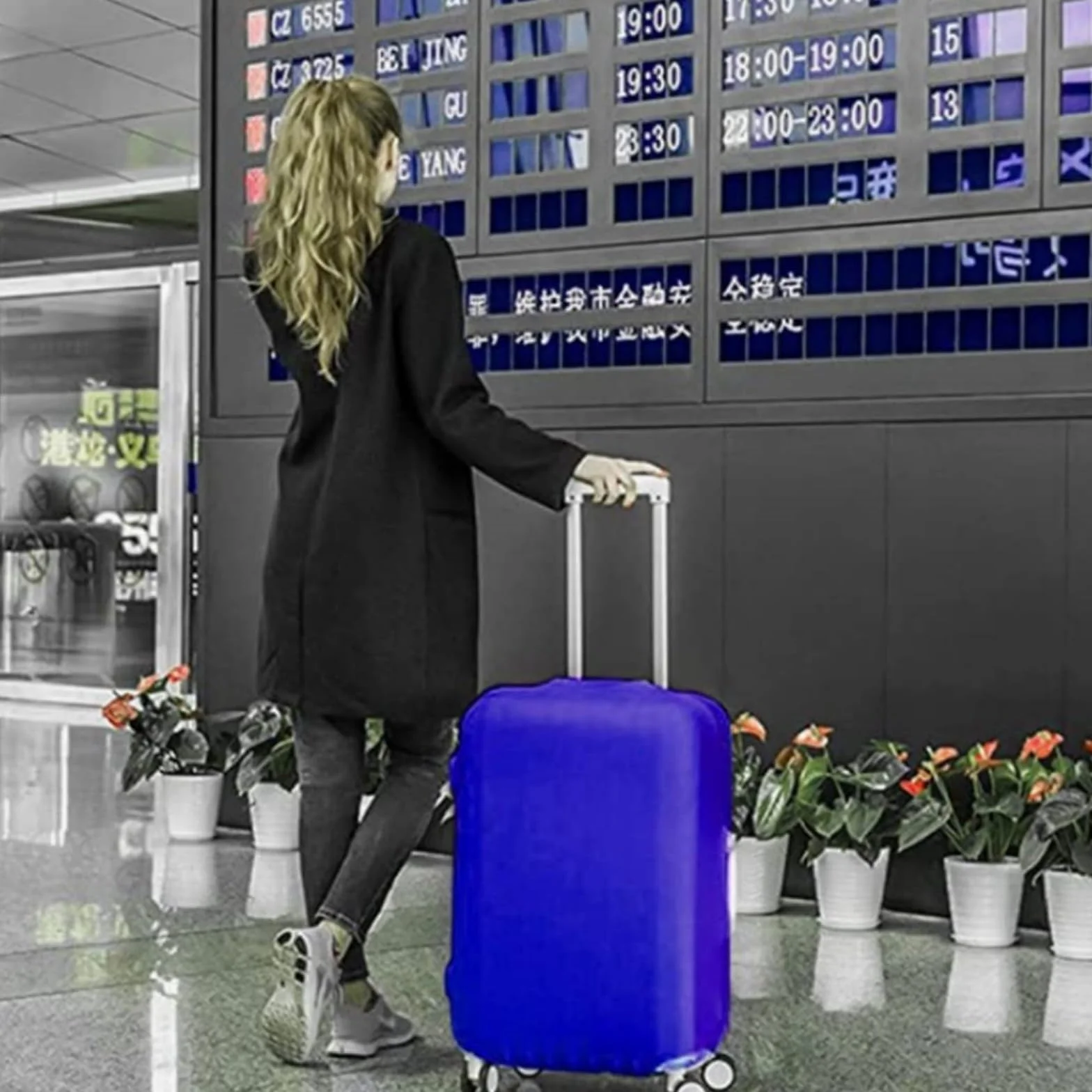 Elastique Housse De Valise Luggage Cover Protection Bagage Voyager Bleu M 22-25 inch