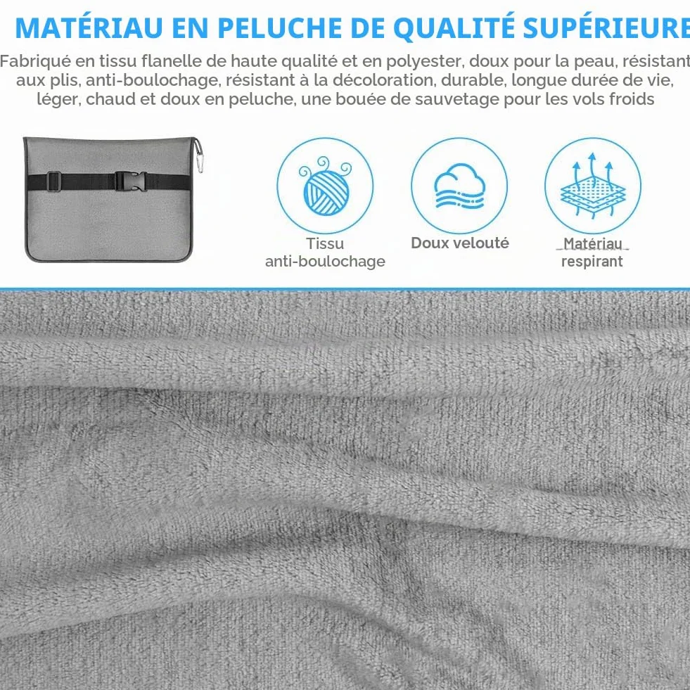 flintronic Couverture de Voyage Avion 2 en 1 Oreiller et Couverture Doux Chaud avec Masque de Sommeil Bouchons d'oreille Pince Sac à Dos Gris
