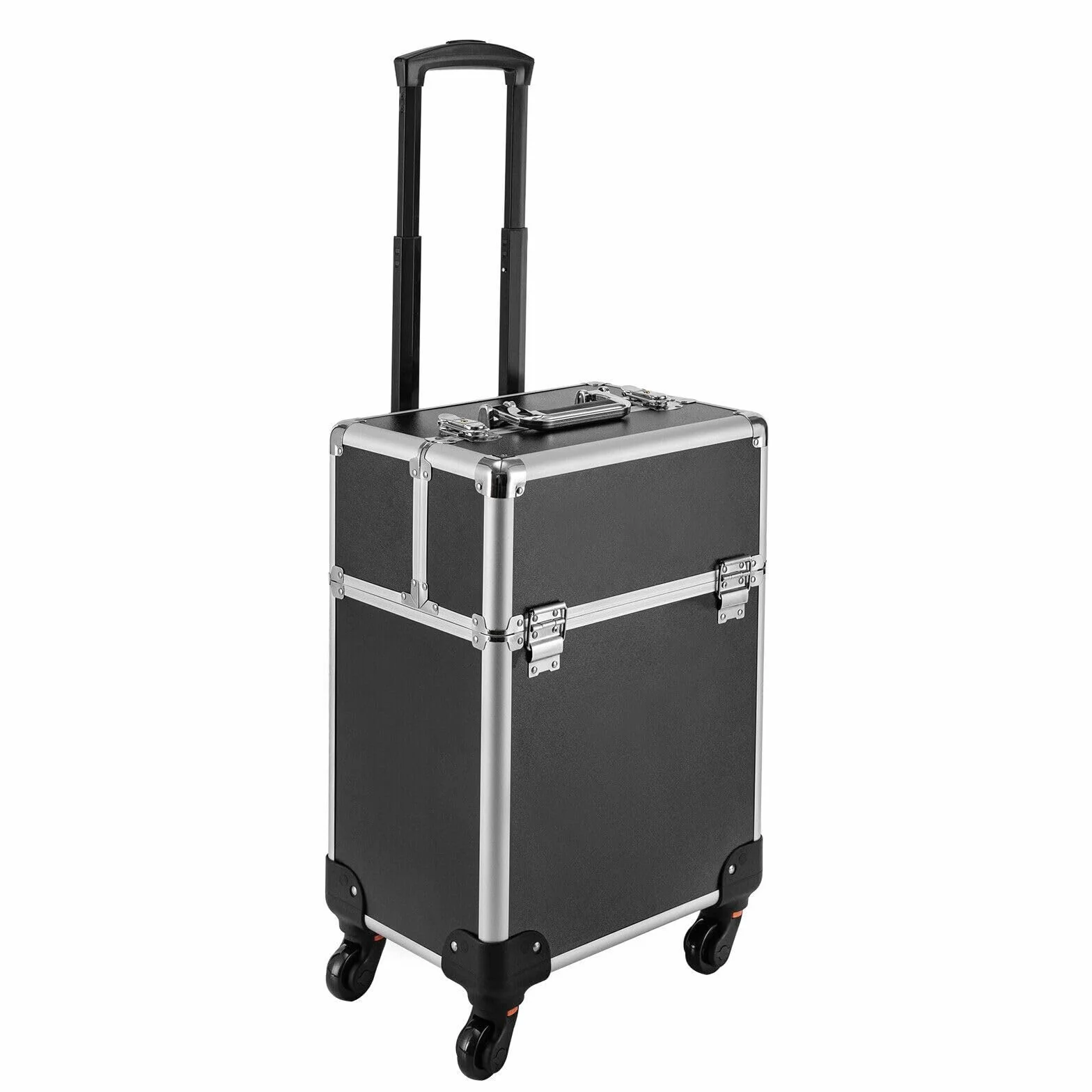 Mallette de Maquillage à Roulettes Professionnel, Valise Coiffure avec Compartiment Extensible, Noir