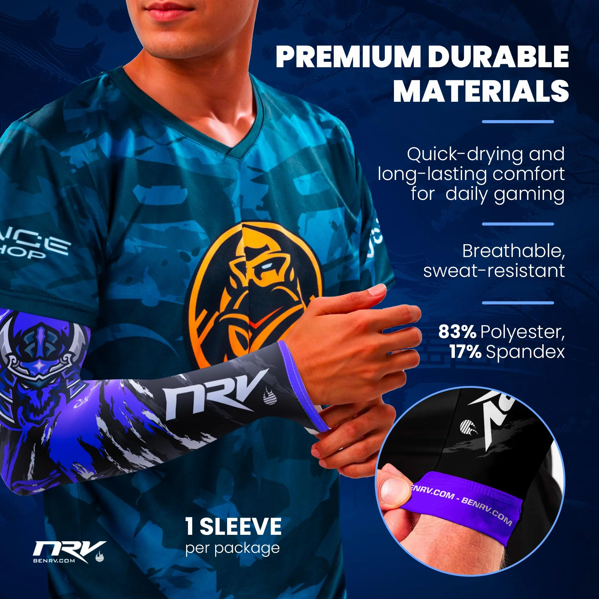 Gaming Samurai Manchette de Compression Design Japonais Antidérapante Respirante Sans Friction eSport FPS