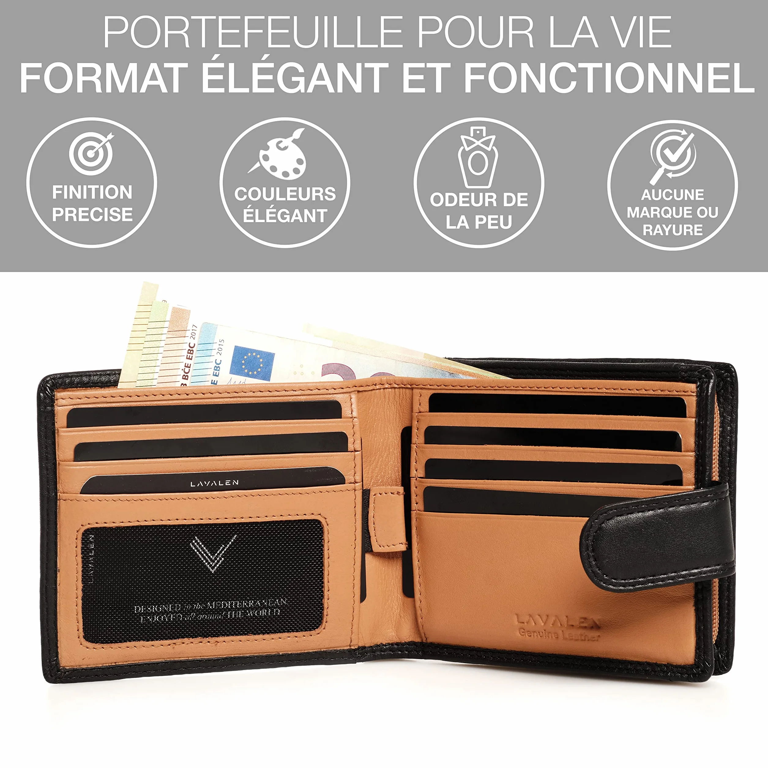 Portefeuille Homme Cuir Véritable avec Blocage RFID Grande Capacité