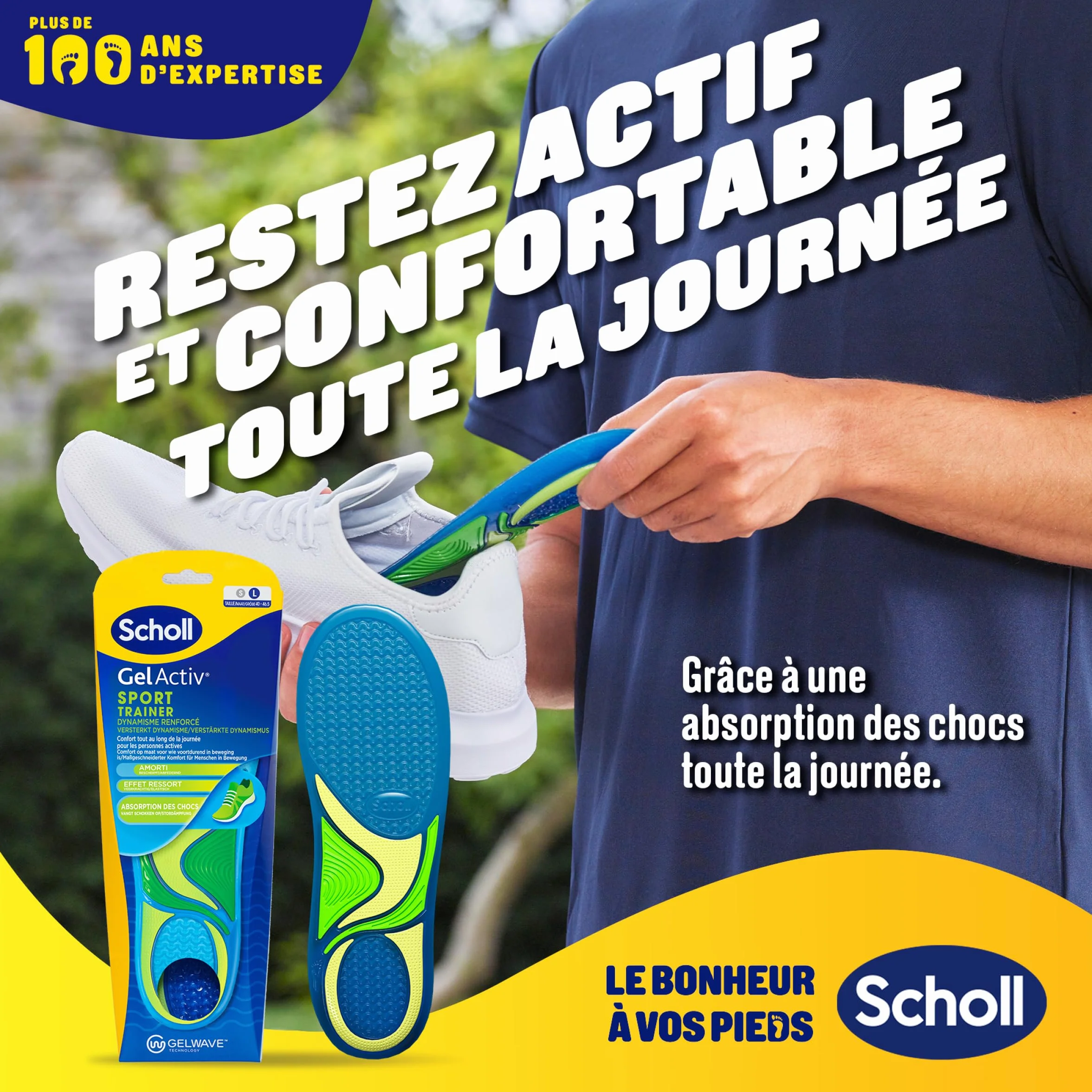 Dr. Scholl's Semelles GelActiv Sport Hommes - GelWave Absorption des Chocs - Taille 40-46,5
