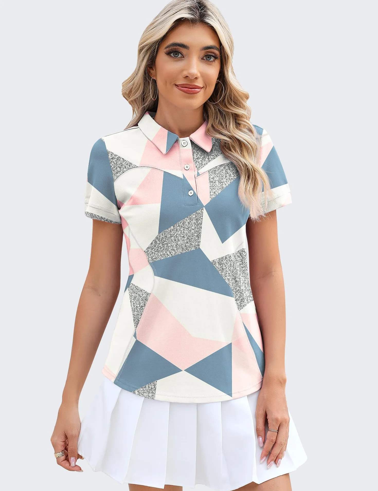 IECCP Polo de golf à manches courtes pour femme, coton léger anti-humidité, haut de tennis décontracté 3 boutons