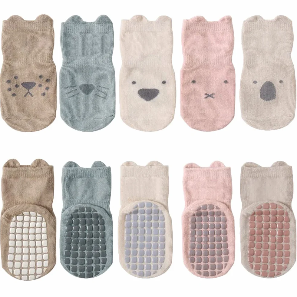 FedMois Chaussettes Antidérapantes Bébé Enfant Coton Motif Animaux 5 Paires