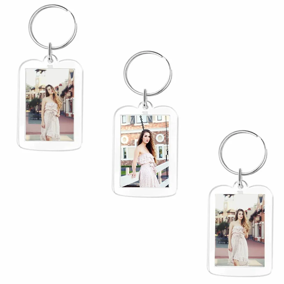 Porte-Clés Photo Acrylique Transparent Personnalisé Vierge Rectangle 4.8cmx3.5cm pour Famille Couples DIY Souvenir
