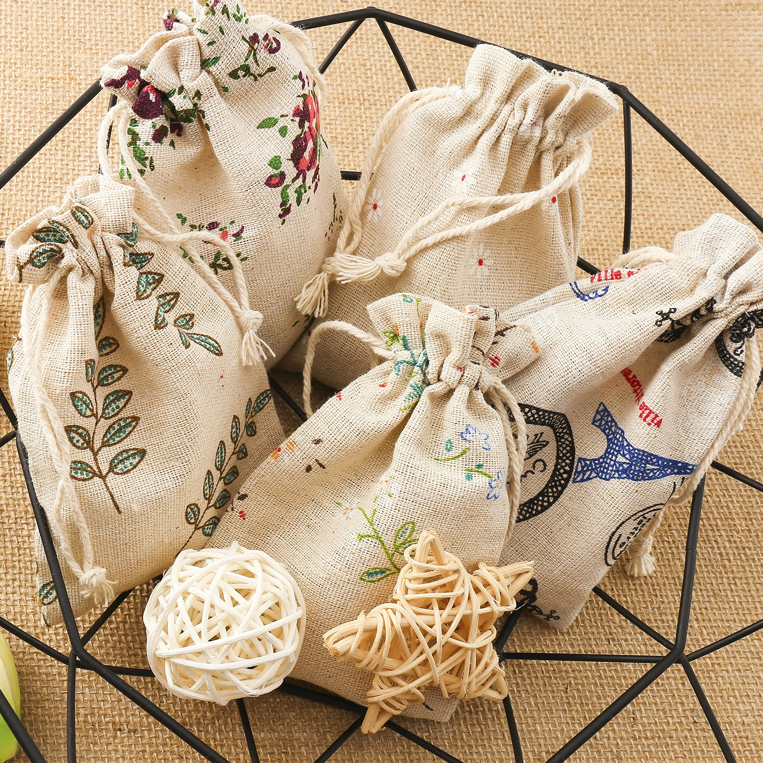 HERZWILD 25pcs Petits Sacs en Coton Sac Toile de Jute avec Cordon de Serrage, Pochette Lin Réutilisable