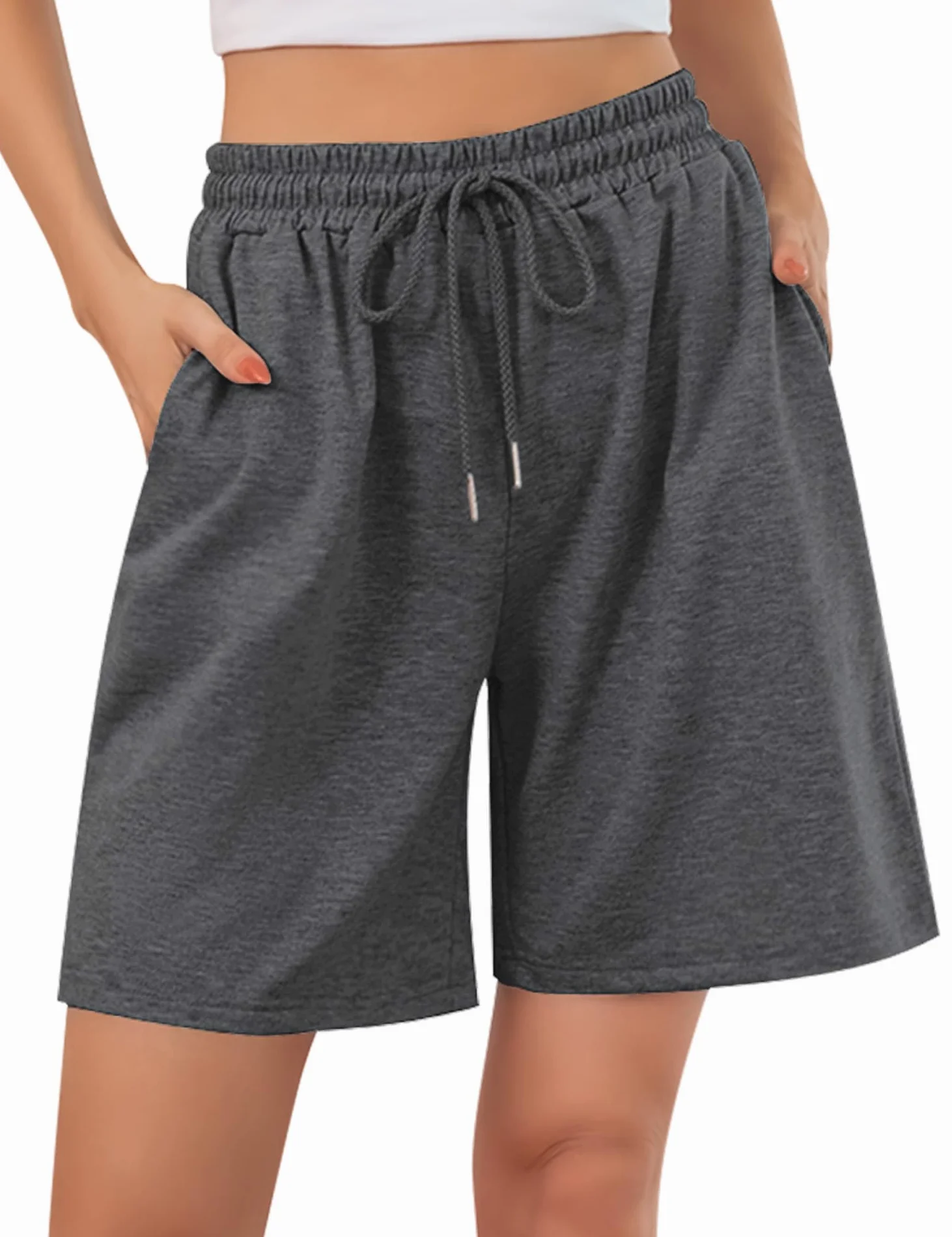 Short Sport Femme Taille Haute Pantalon de Jogging Court avec Poches Course à Pied