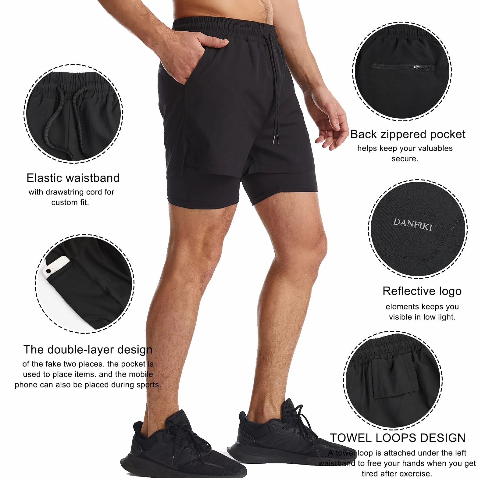 Short de Sport 2 en 1 Respirant pour Homme avec Poches Séchage Rapide Leggings Base Layer Stretch