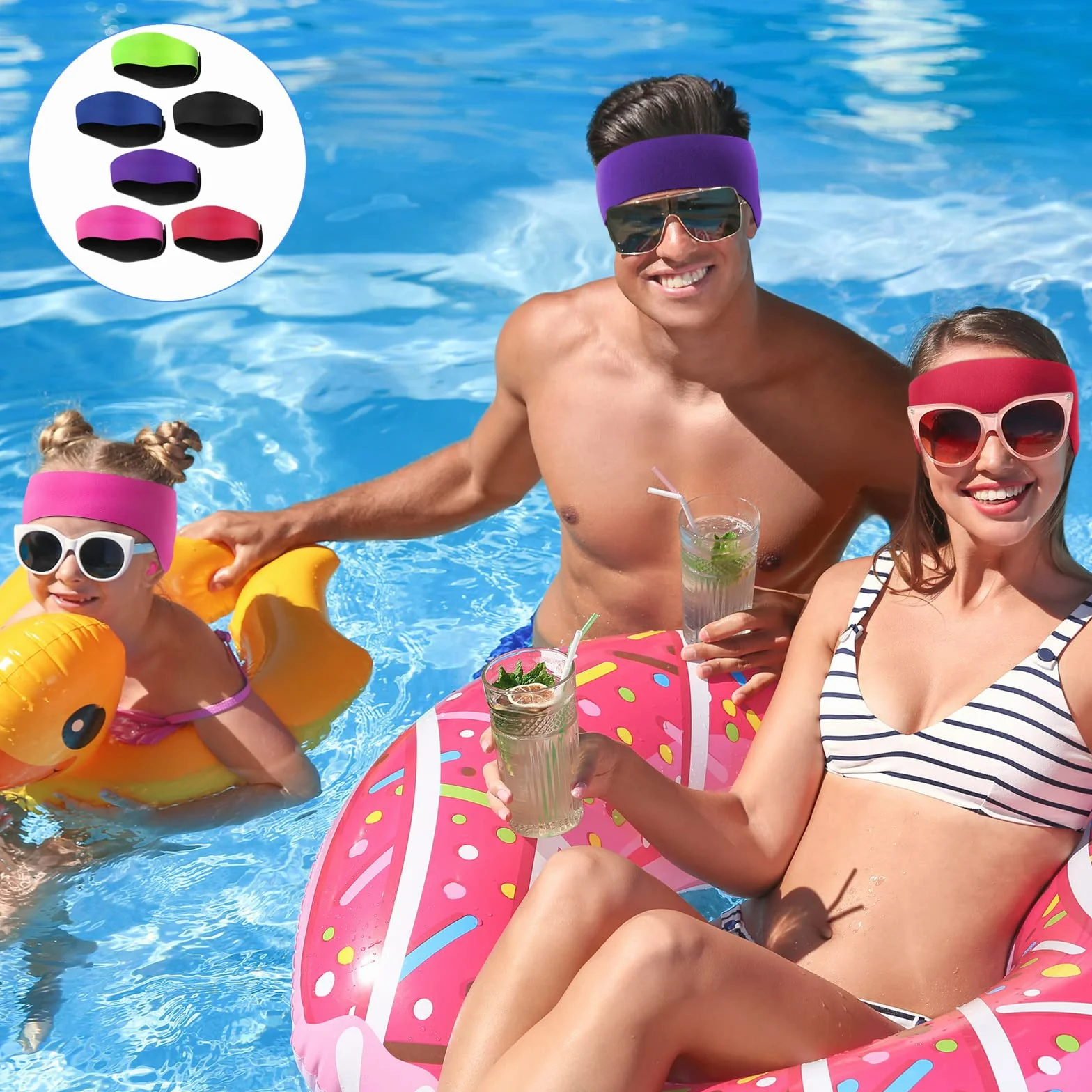 Bandeau de Natation Enfant Néoprène Élastique Équipement Sport Nautique Anti-Eau Violet