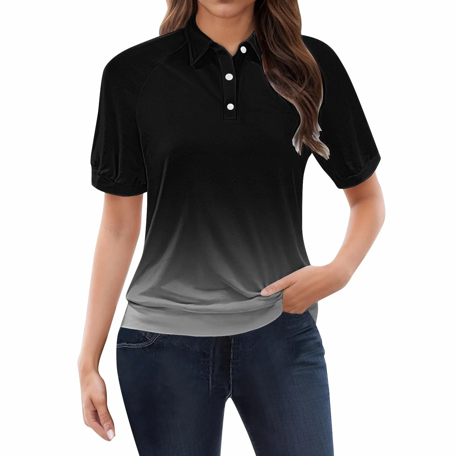 Polo pour femme grande taille coton piqué manches courtes col en V séchage rapide protection solaire