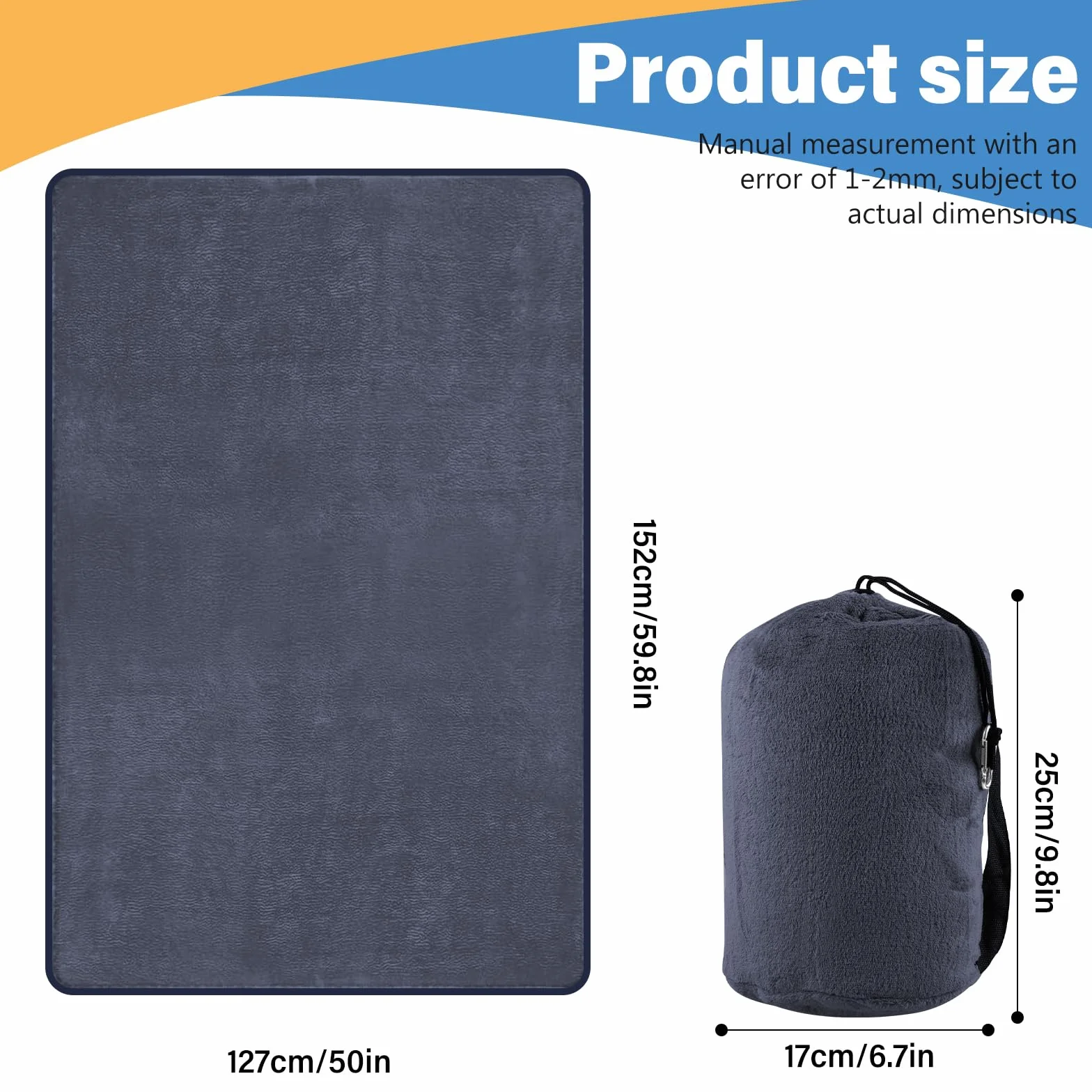 BORDEAG Couverture de voyage 2 en 1 Coussin transformable 127 x 152 cm Bleu foncé