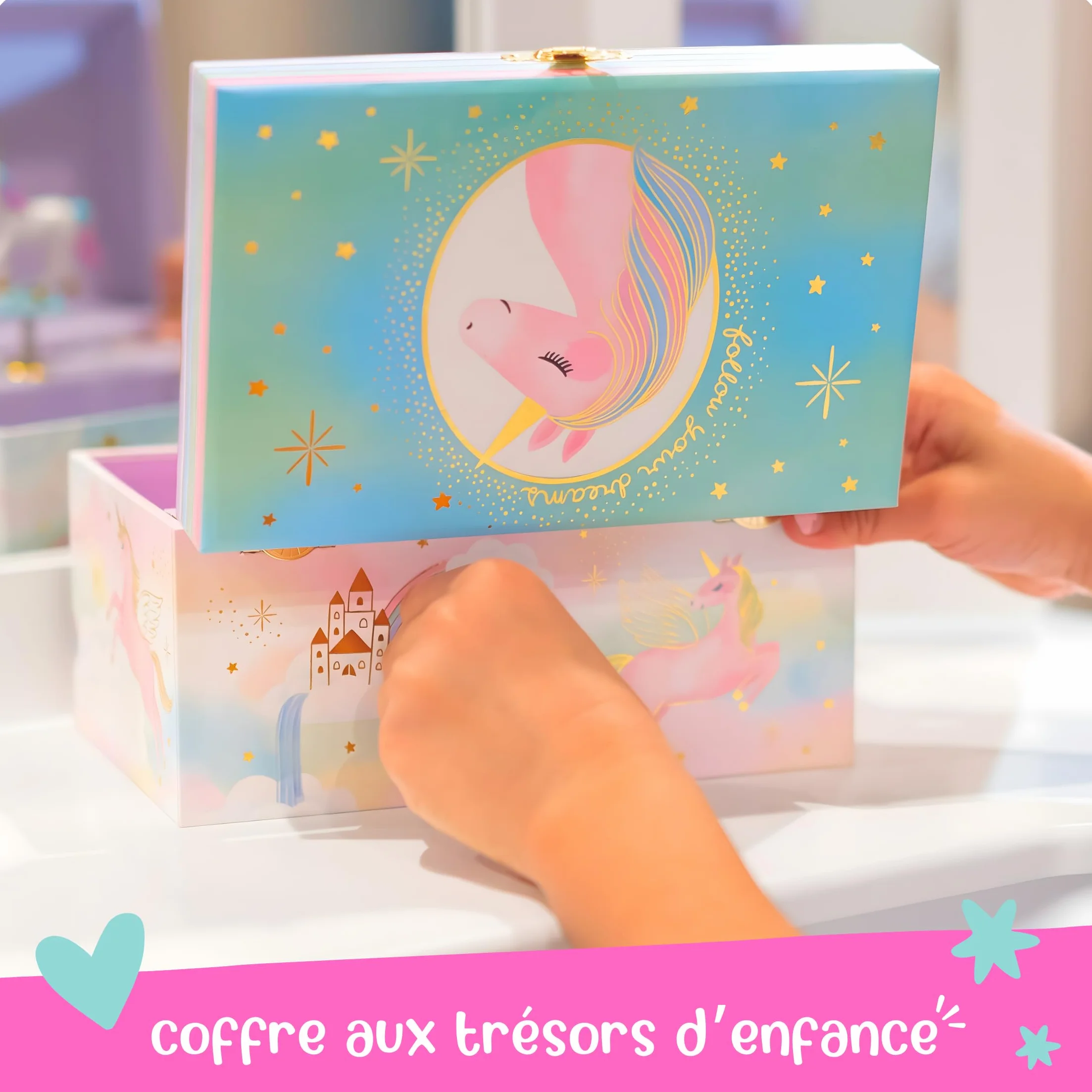 Giggle & Honey® Boîte à Bijoux Musicale Licorne pour Filles avec Miroir Cadeau 3-10 ans
