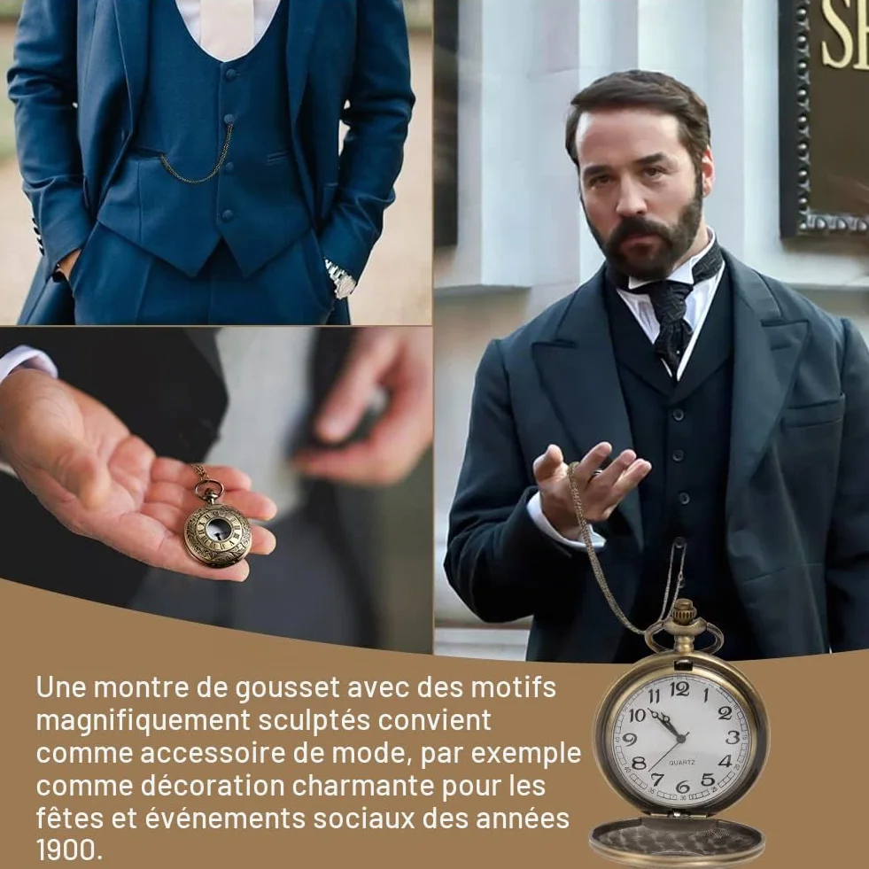 Vicloon Montre de Poche Vintage Quartz Chaîne Homme Chiffres Romains Alliage