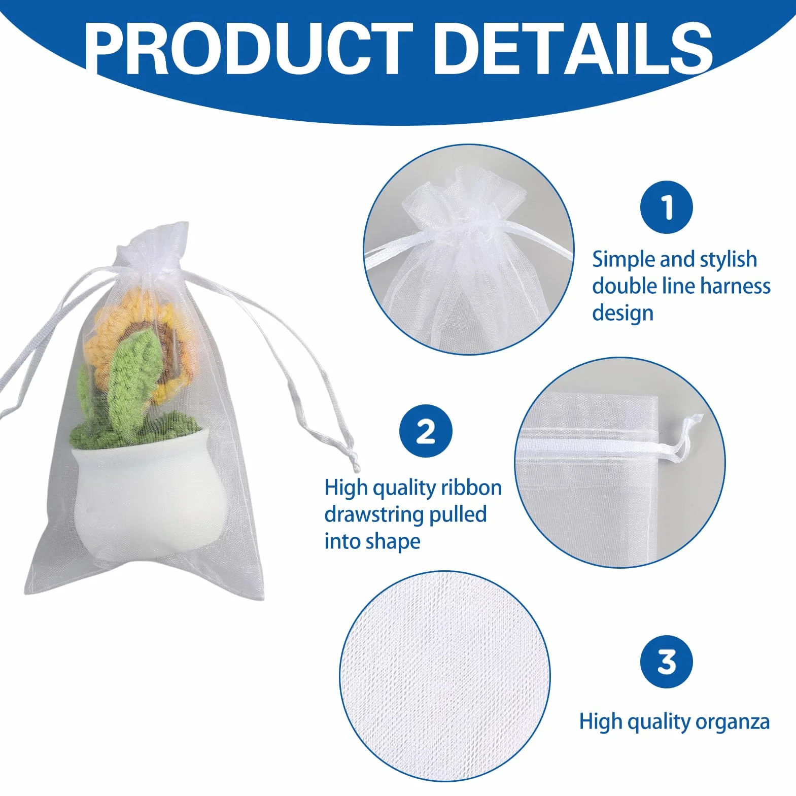 Sac Organza 100pc 10x15cm Avec Cordon Blanc Pour Cadeaux Bijoux
