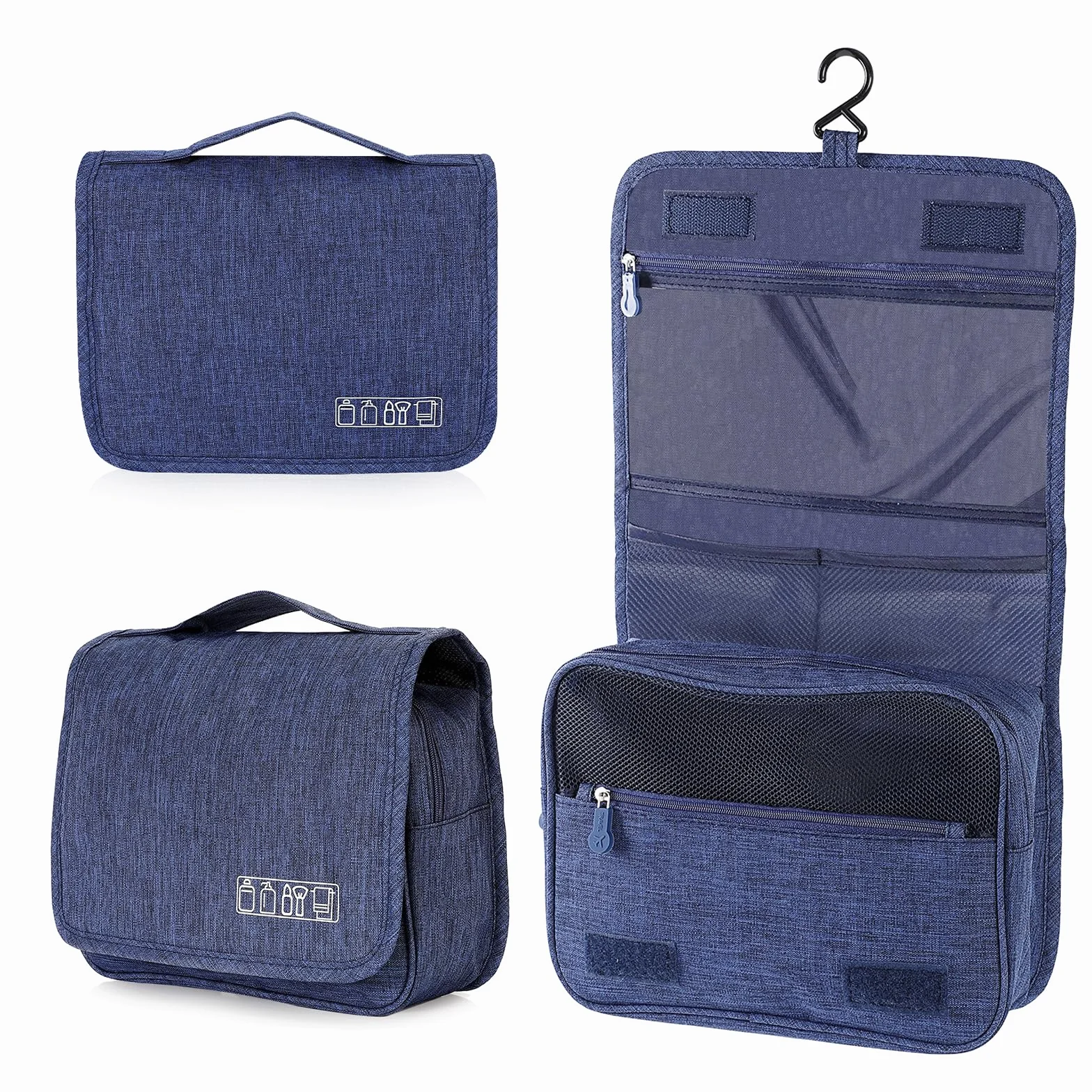 Trousse de Toilette Pliable Imperméable avec Crochets, Sac Cosmétique de Voyage Multifonction