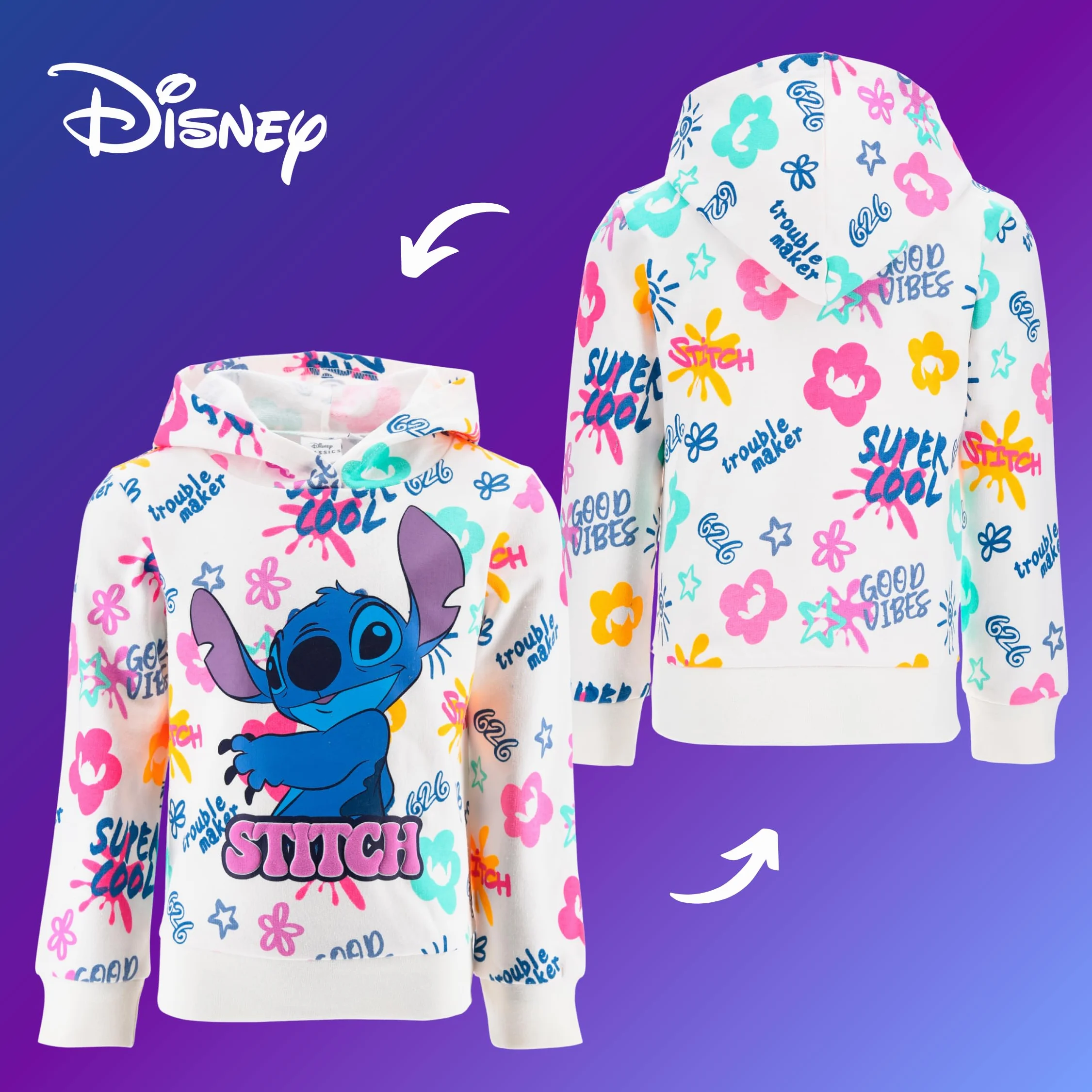 Disney Stitch Sweat à Capuche Fille Motif Pull Tailles 3-8 Ans