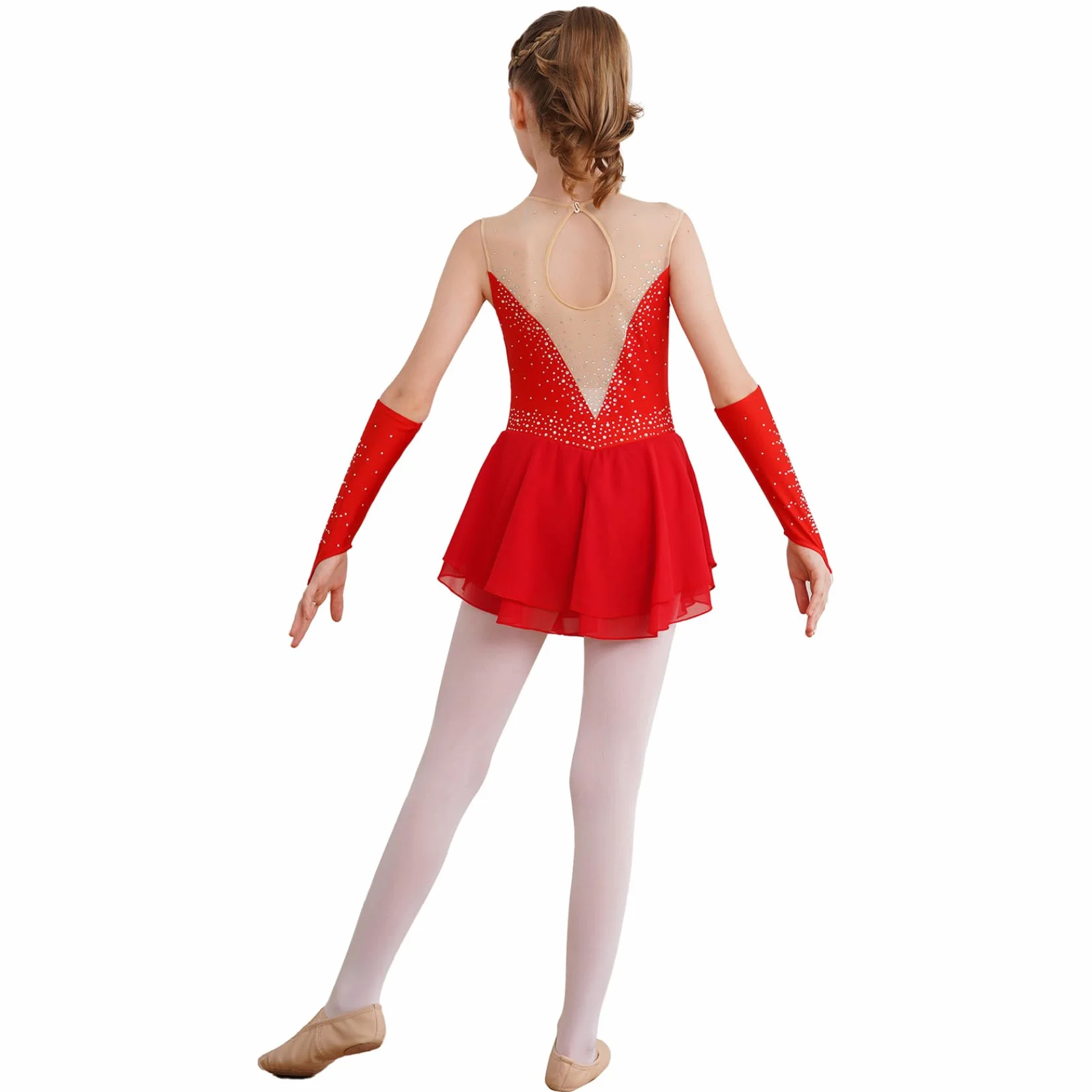 Justaucorps Robe Patinage Artistique Fille Strass Manchettes Danse