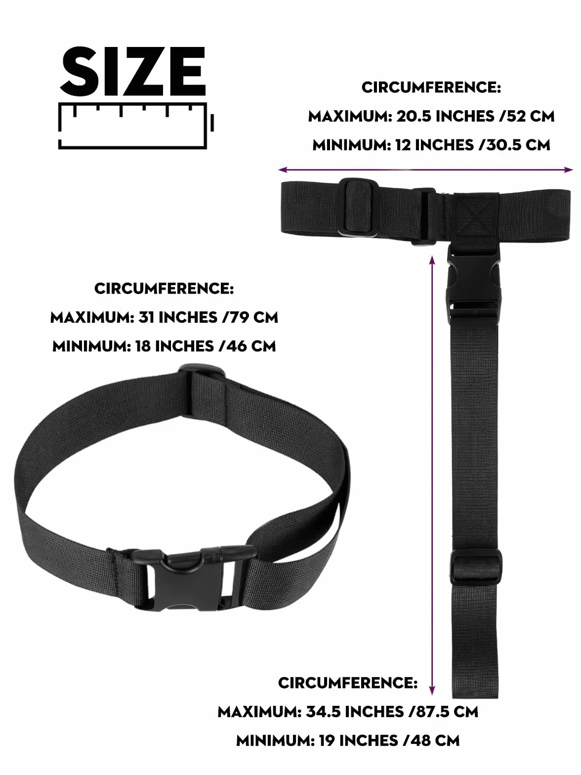 Sangles de Voyage pour Relier 3 Valises, 2 Pièces Noires, 3,2 cm, Accessoires de Sac Réglables avec Boucles