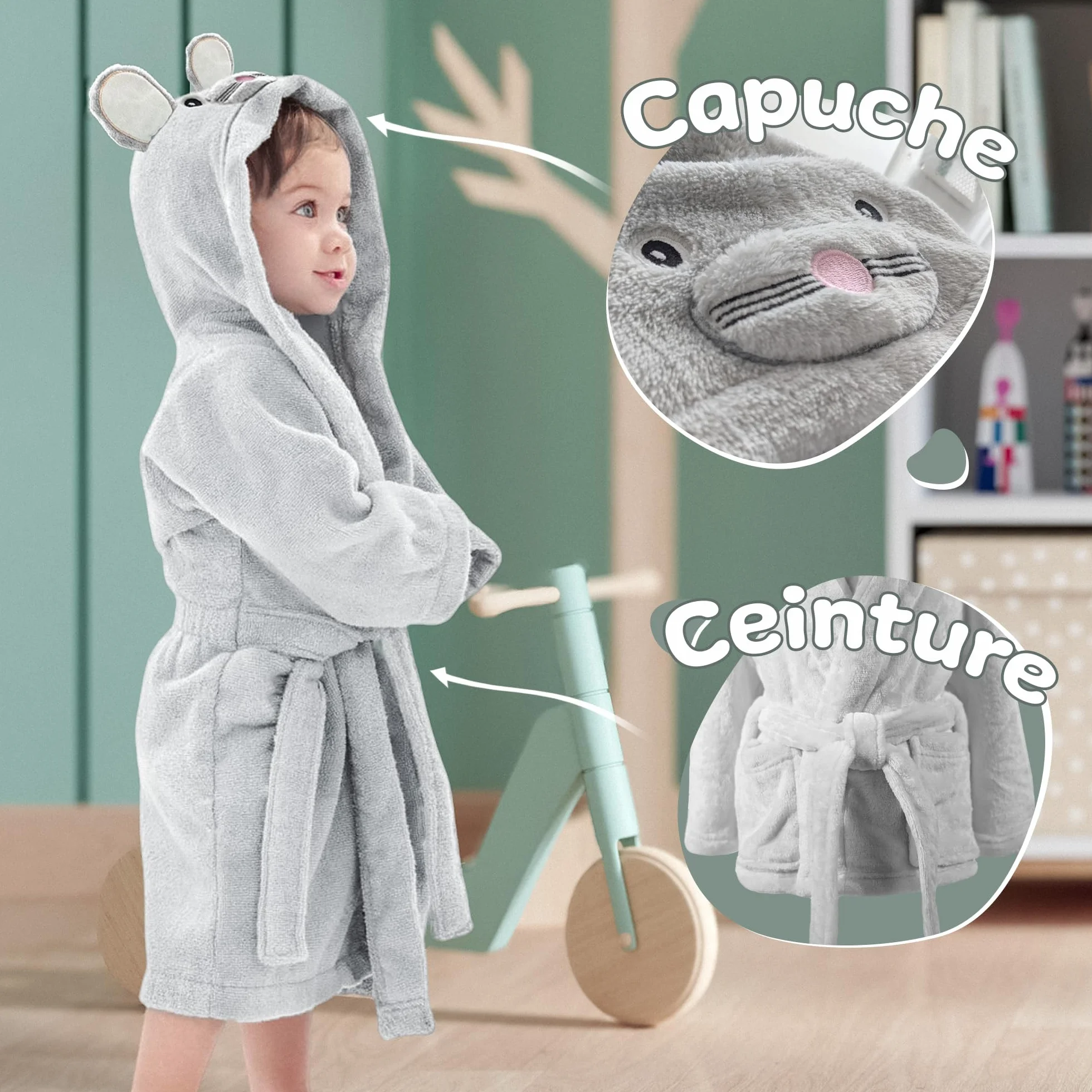 Peignoir bébé personnalisé prénom brodé - Robe de chambre douce moelleuse - Cadeau naissance baptême anniversaire Noël garçon fille