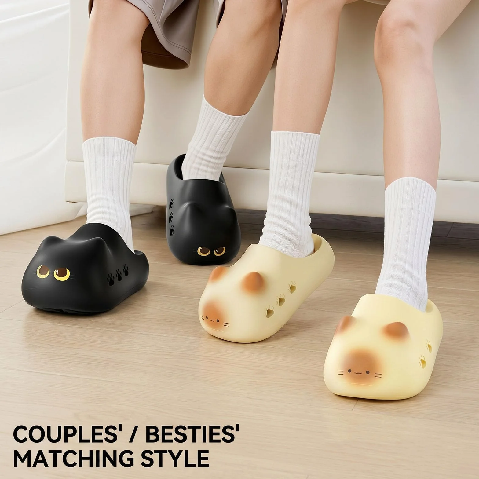Funny Black Cat Slippers for Women Men, Cat Gifts Outdoor
