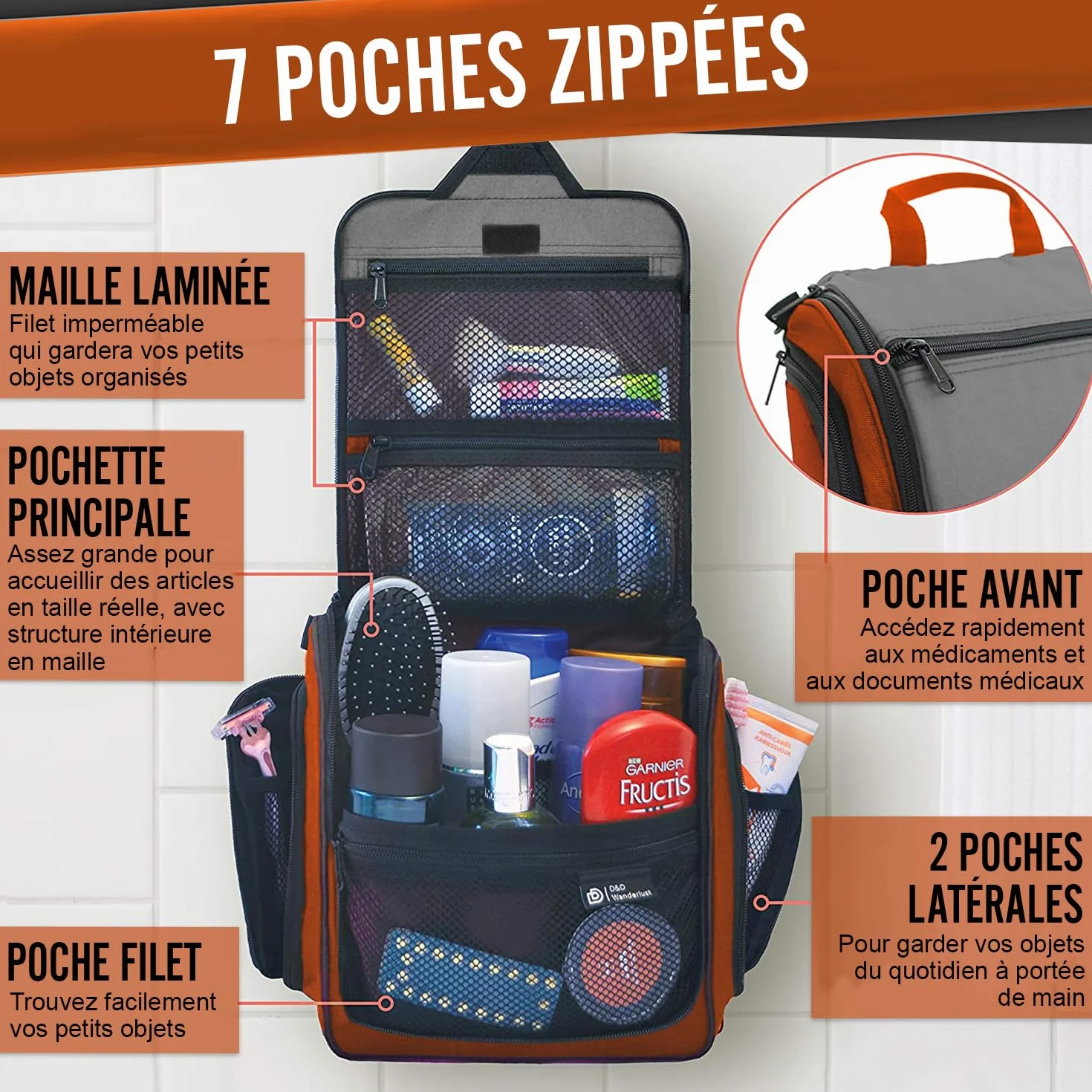 D&D Trousse De Toilette De Voyage À Suspendre Grand Rangement Cosmétiques