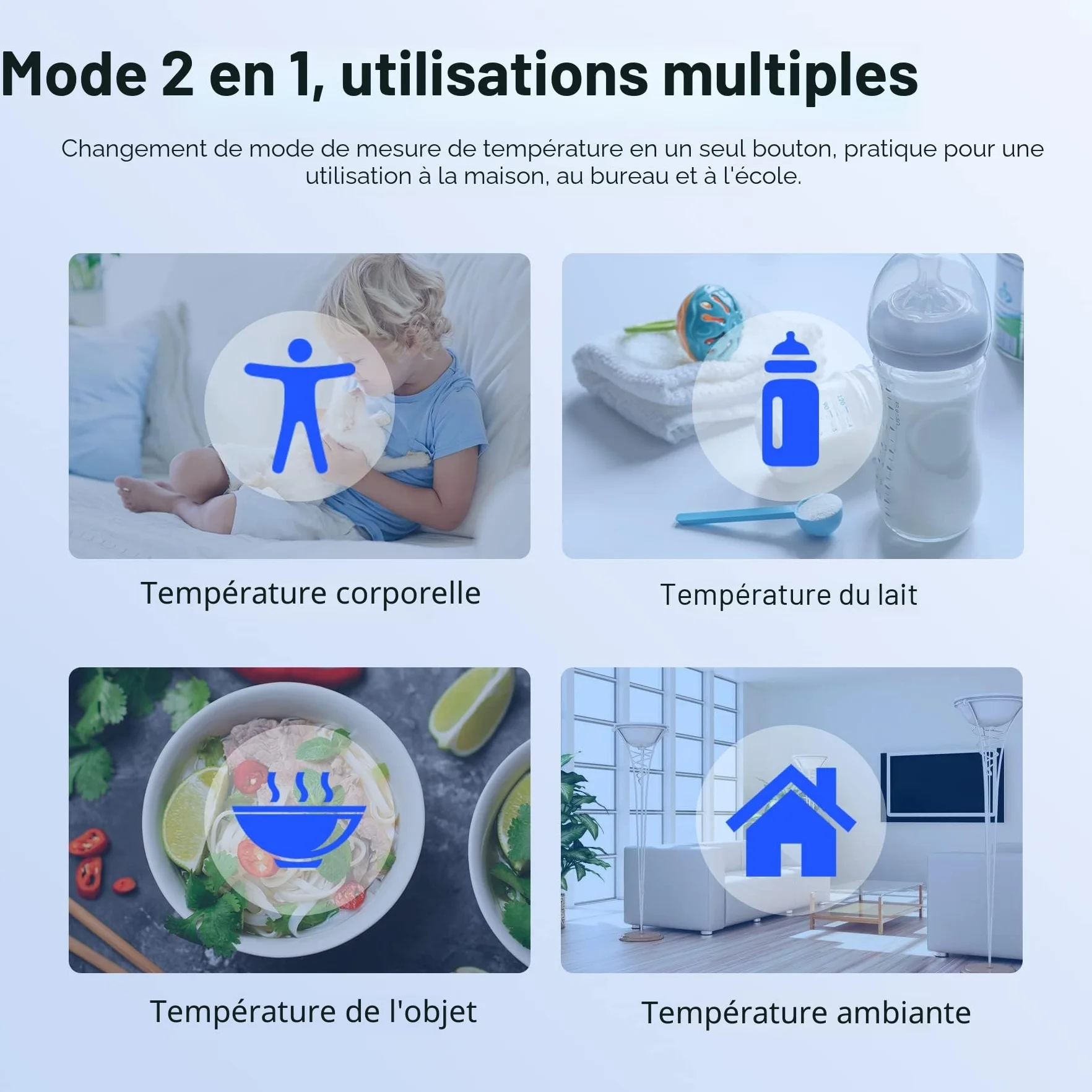 Thermomètre Frontal Infrarouge Numérique sans Contact pour Bébé et Adultes