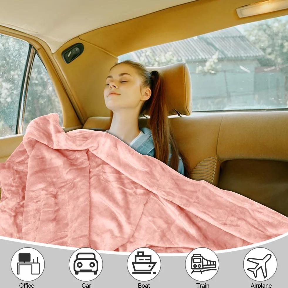 Couverture de Voyage 2 en 1 127 x 152 cm Douce et Chaude Ultra légère pour Avion Voiture Bureau (Rose Chair)