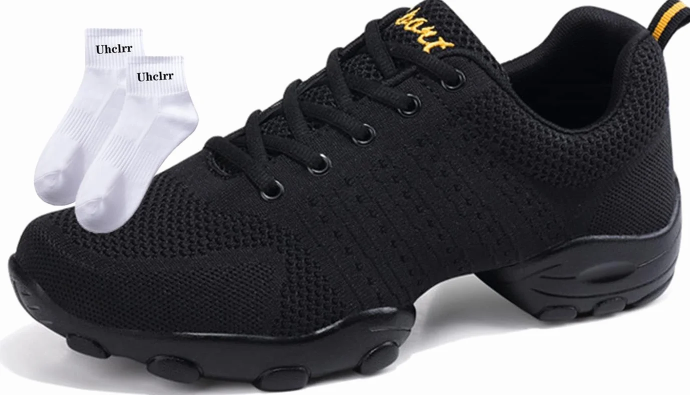 Chaussures De Danse pour Hommes, Adulte, Voler en Treillis Tissé, Souple, Fitness, Dance Shoes (43, Noir)