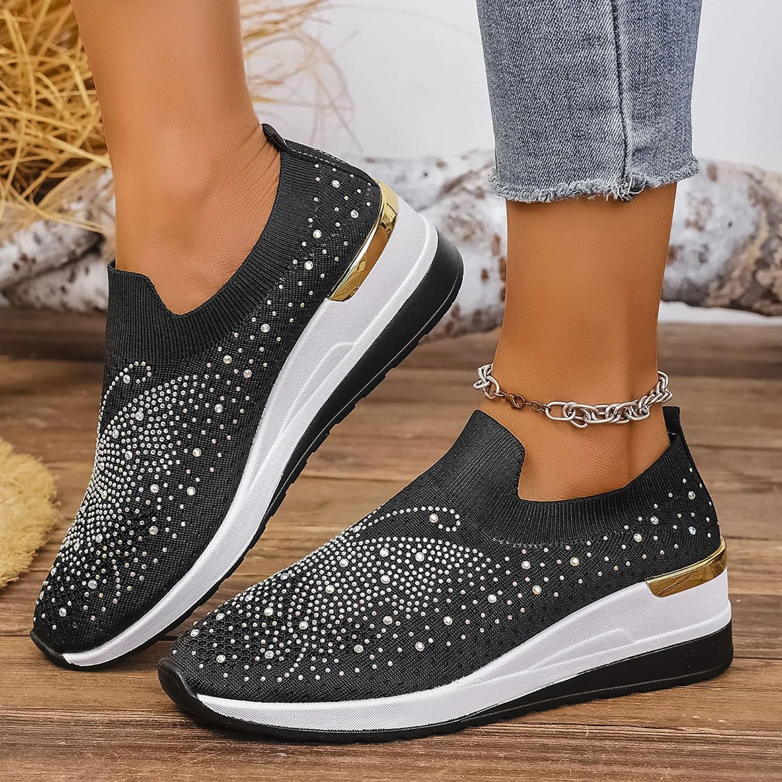 Baskets À Paillettes Tendance Pour Femmes, Chaussures Compensées Plateforme