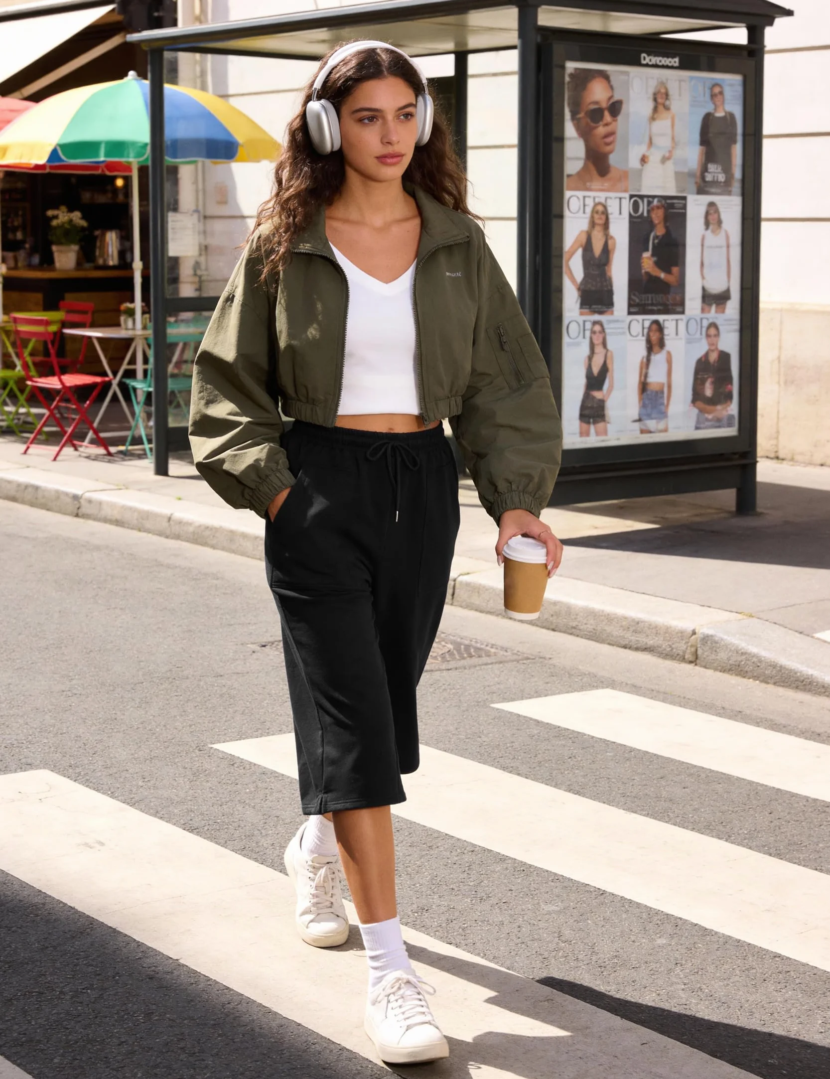 Pantacourt Femme Été Pantalon 3/4 Léger Sport avec Poches Taille Haute Couleur Unie S-3XL