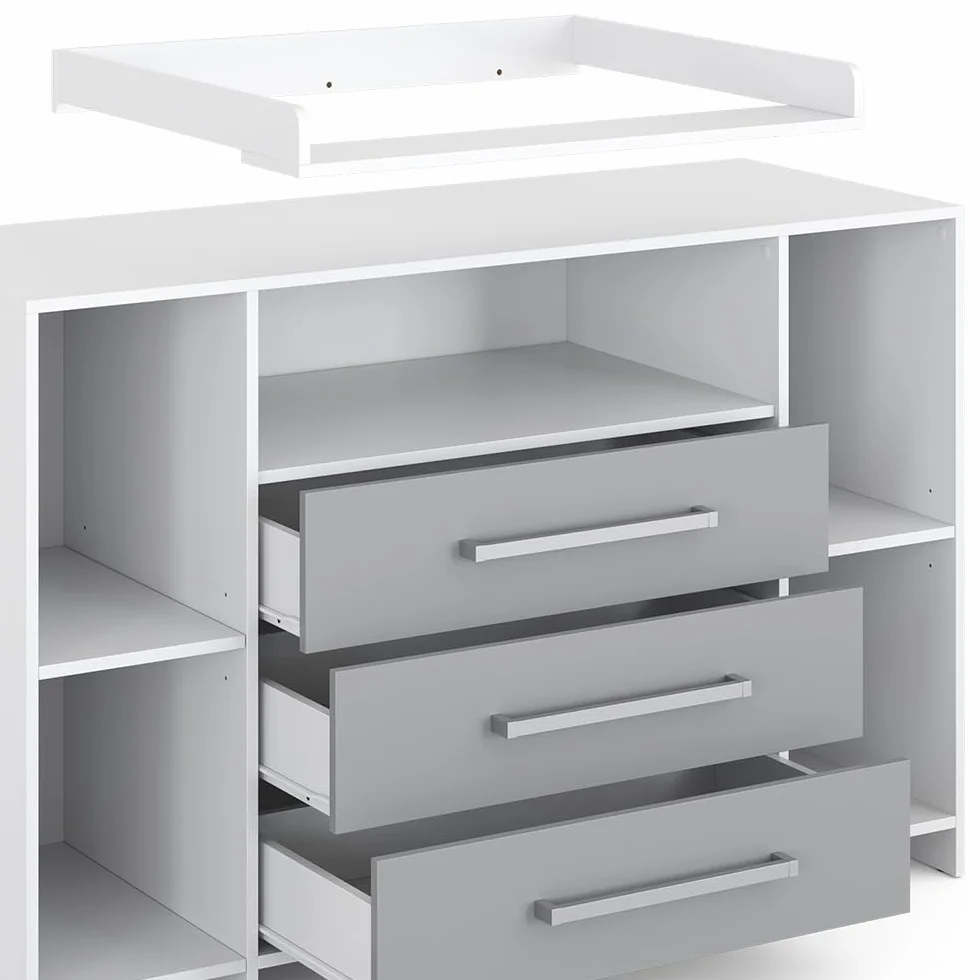 Vicco Commode à Langer Oskar 143x100cm XL Blanc/Gris avec Tiroirs Table à Langer Rangement Extensible