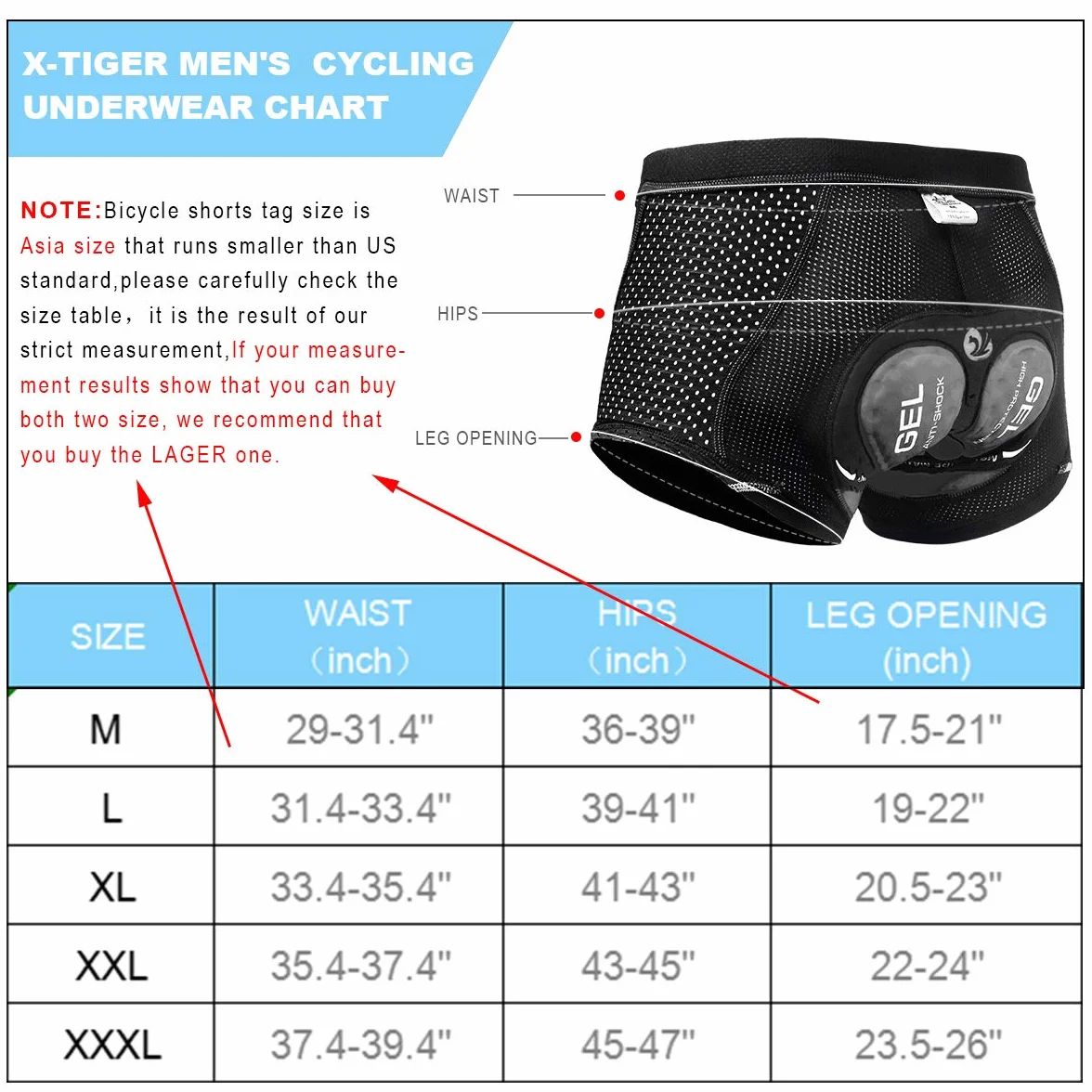 X-TIGER Cyclisme Shorts Velo Padded 5D Gel Sweat Absorbent Fast Drying pour Homme Femme