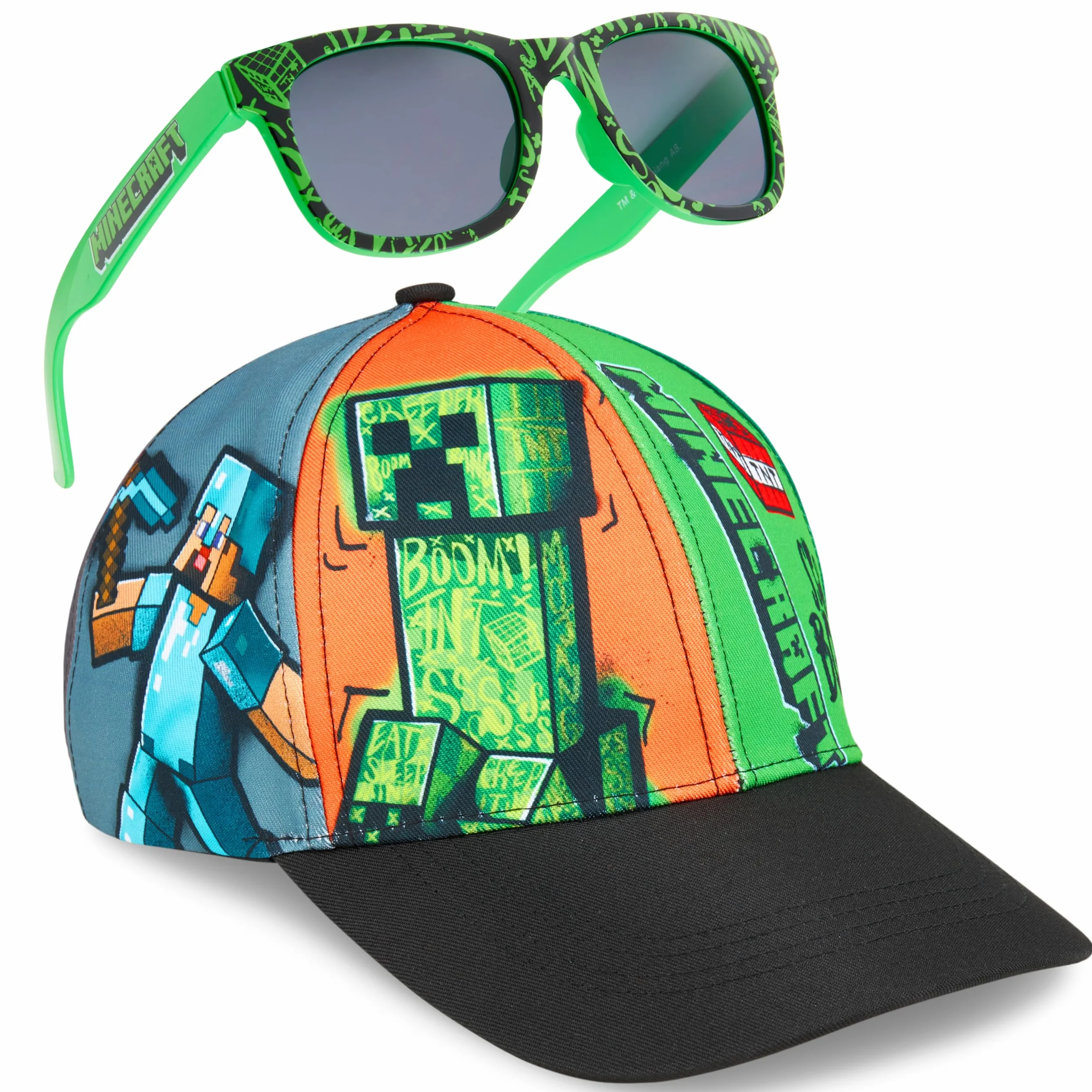 Minecraft Ensemble Casquette Trucker Enfant et Lunettes de Soleil 100% UV Protection Creeper Accessoire Été