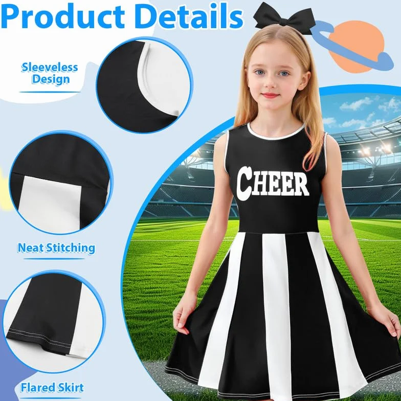 Costume Cheerleader Fille Pompom Girl Enfant Tenue avec Bandeau Pompons Chaussettes Carnaval Halloween
