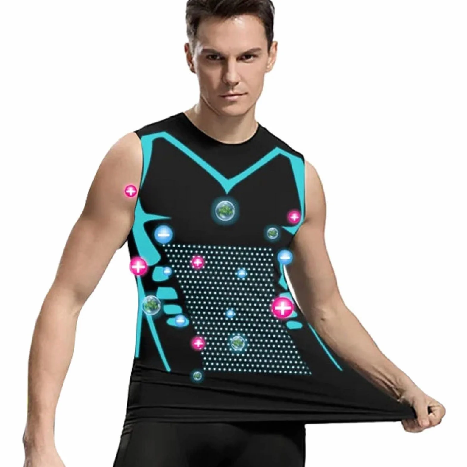 Men Body Shaper Slimming Vest Breathable Ice-Silk Powershape Ionic Shaping Gilet Modelant Ionique