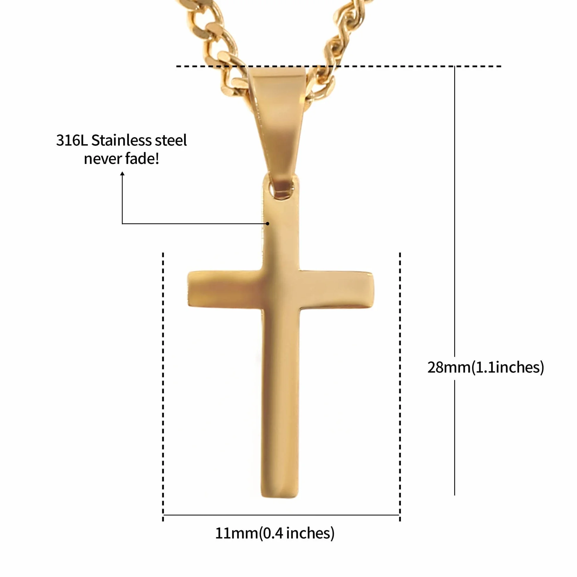 Chaîne en Or pour Homme 60 cm Acier Inoxydable Collier Pendentif Croix Artisanale