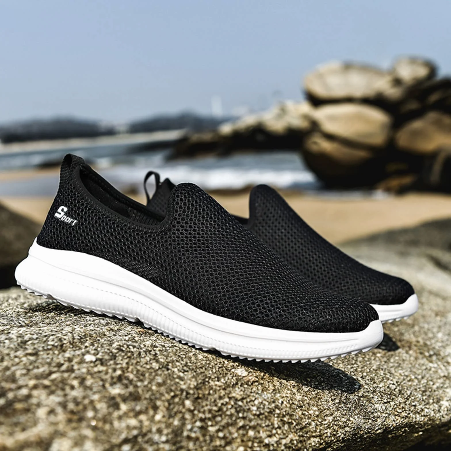 Baskets sans lacets pour homme chaussures été maille légères respirantes confortables