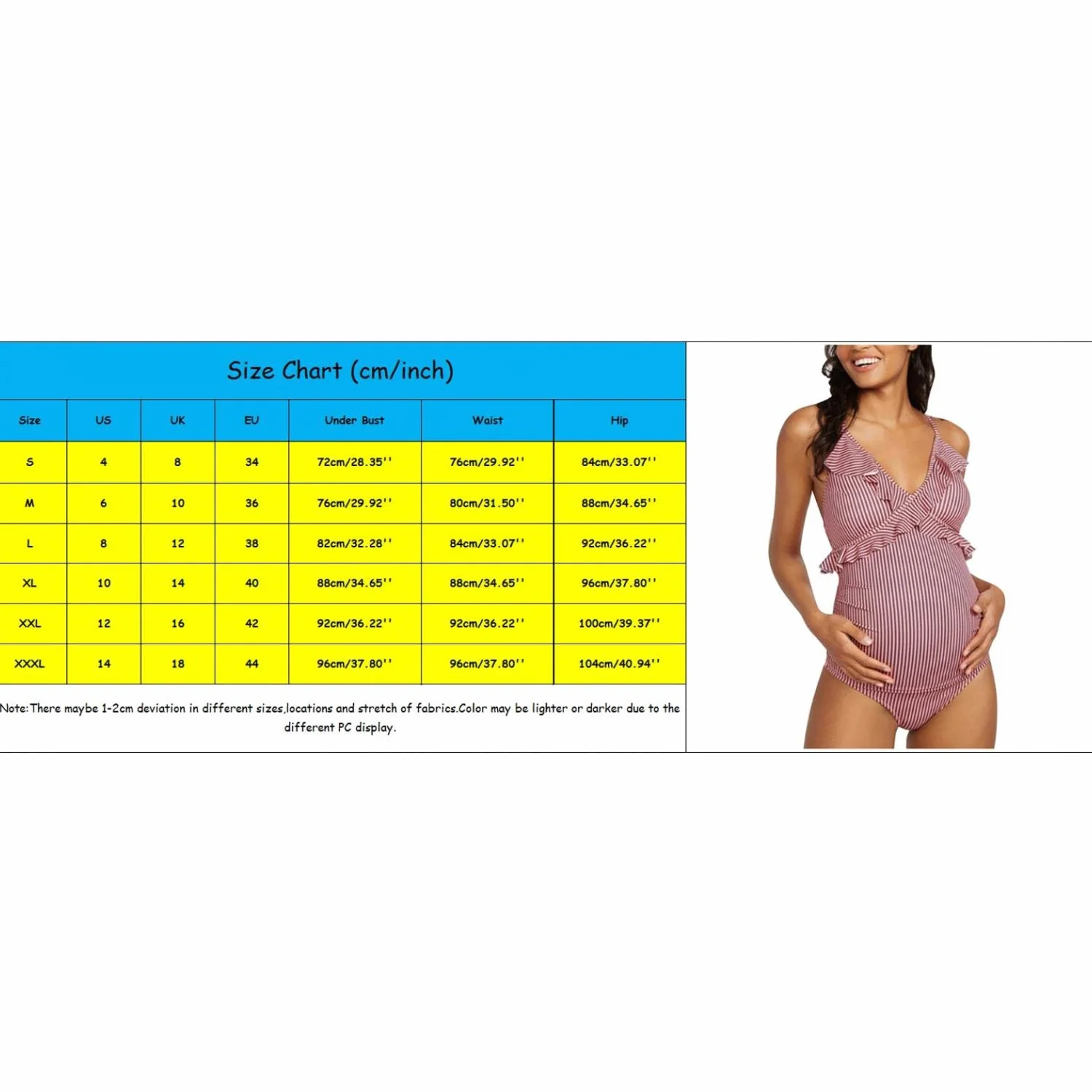 Maillot de Bain Une Pièce Maternité Femme col en V Rayé Tenue de Plage
