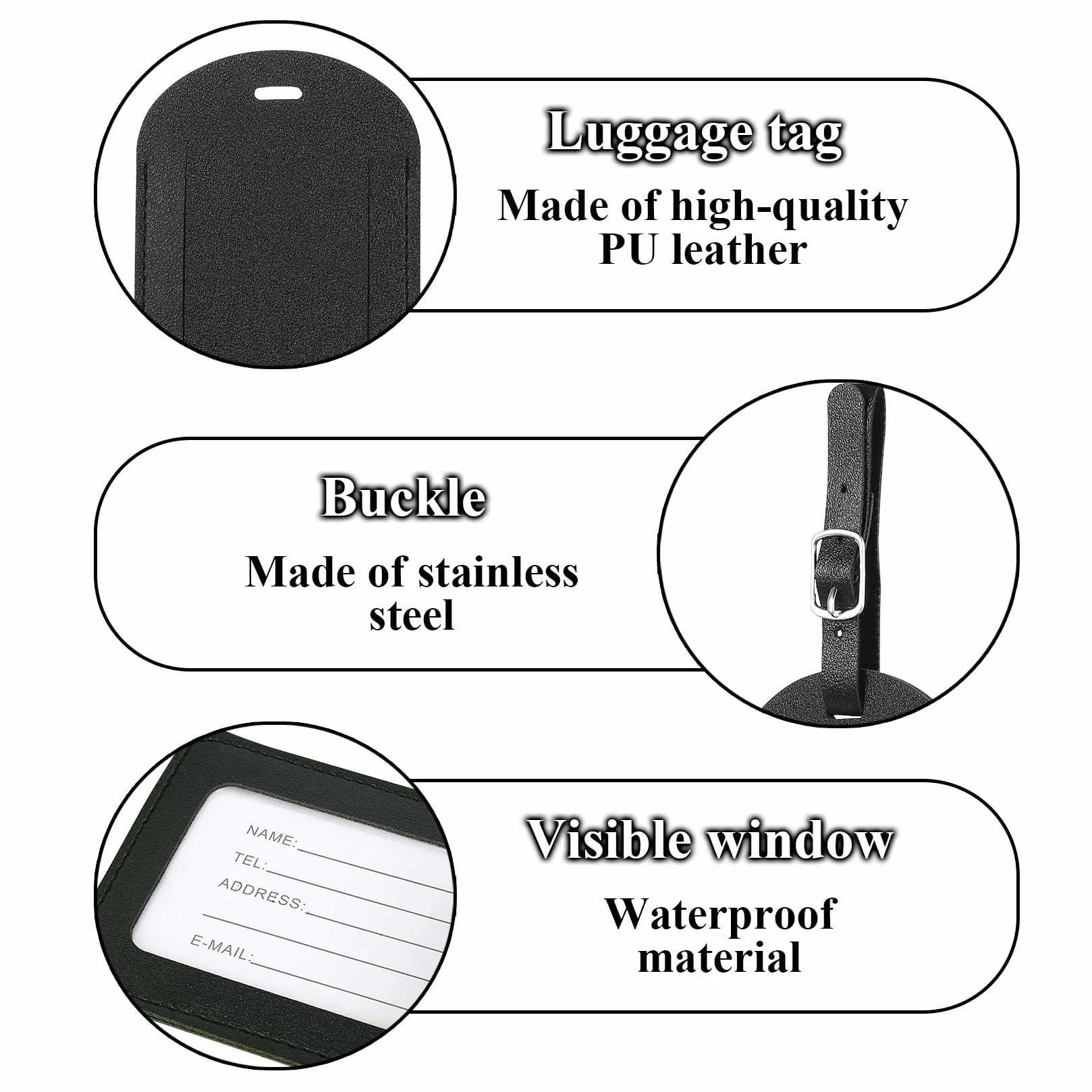 Porte Etiquette Valise Voyage Avion, Etiquettes à Bagage en Cuir avec Protection de Confidentialité et Sangles Réglables