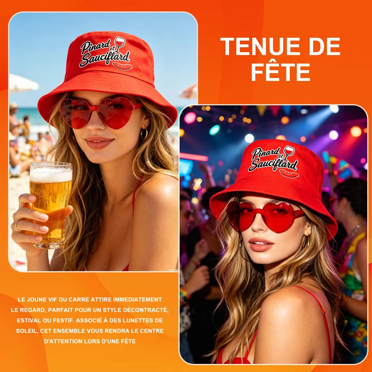 Bob Homme en Set 2 Pièces Rouge Humour Toujours, Lunettes Coeur Rouges, Chapeau de Fête Ajustable