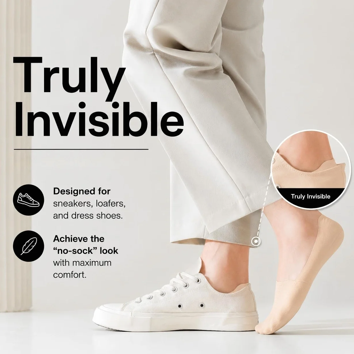 Chaussettes Sport Hommes Invisible Coton Noir Nude 40-43 44-47