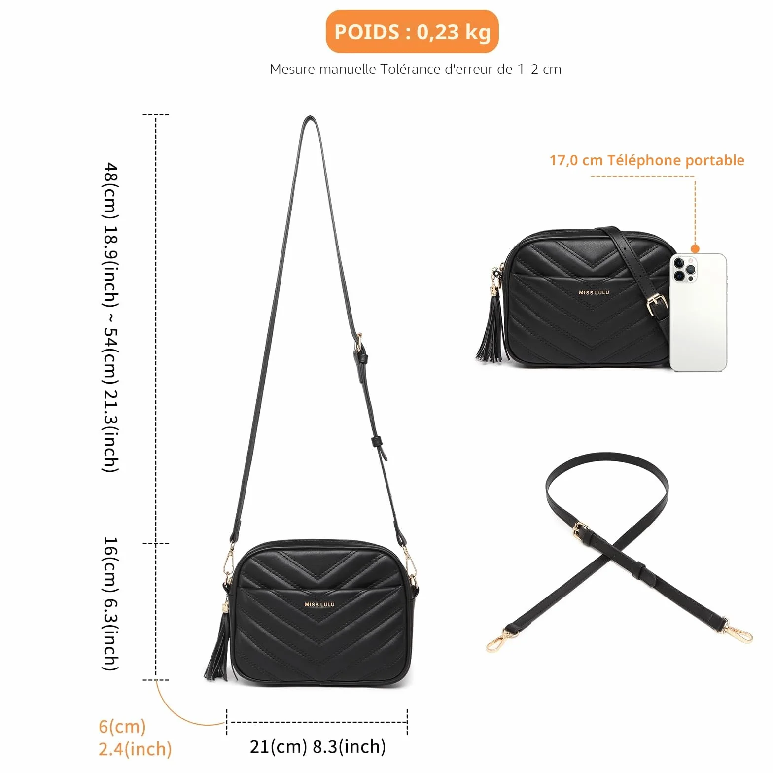 Miss Lulu Sac à Bandoulière en Cuir Synthétique pour Femmes - Petit Sac à Main avec Longue Bandoulière