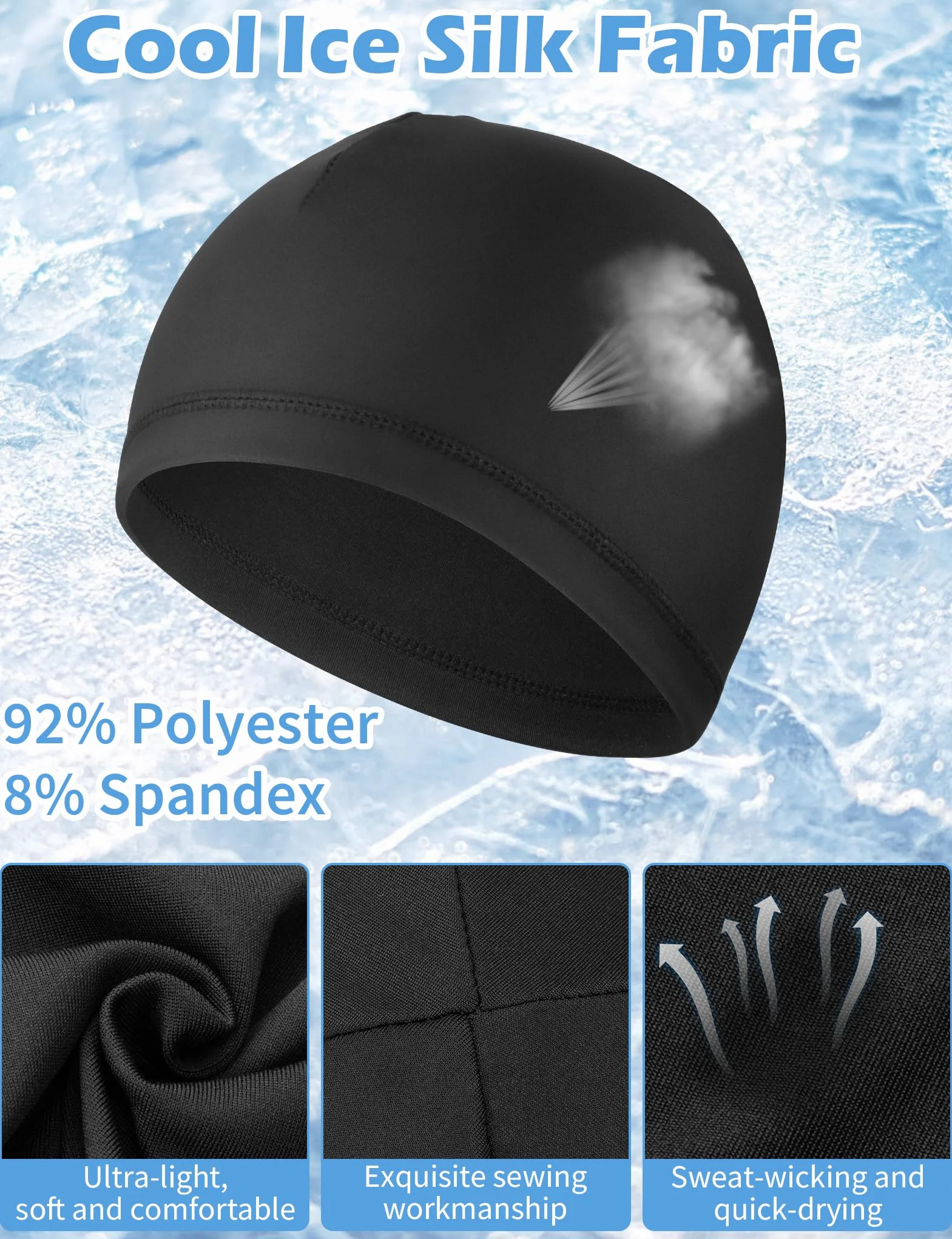 MELLIEX 3 Pièces Bonnets de Cyclisme sous Casque, Bonnet de Sport Respirant en Soie Glacée Été