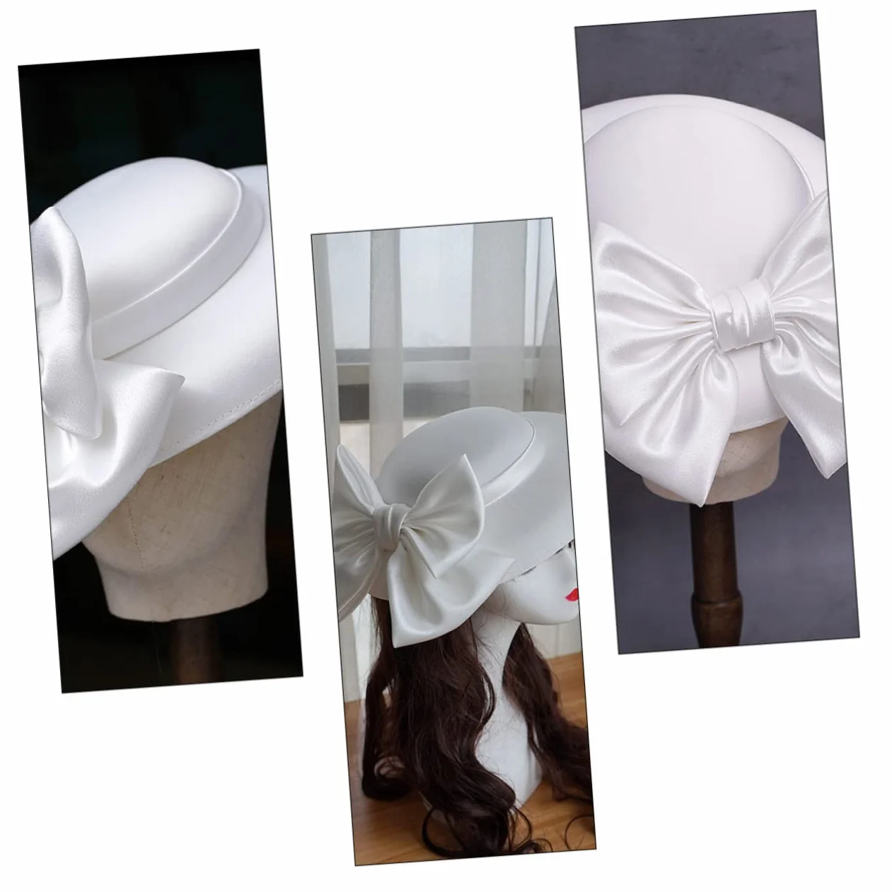 Bibi mignon de mariée classique chapeau seau Bowknot blanc pour femme mariage fête