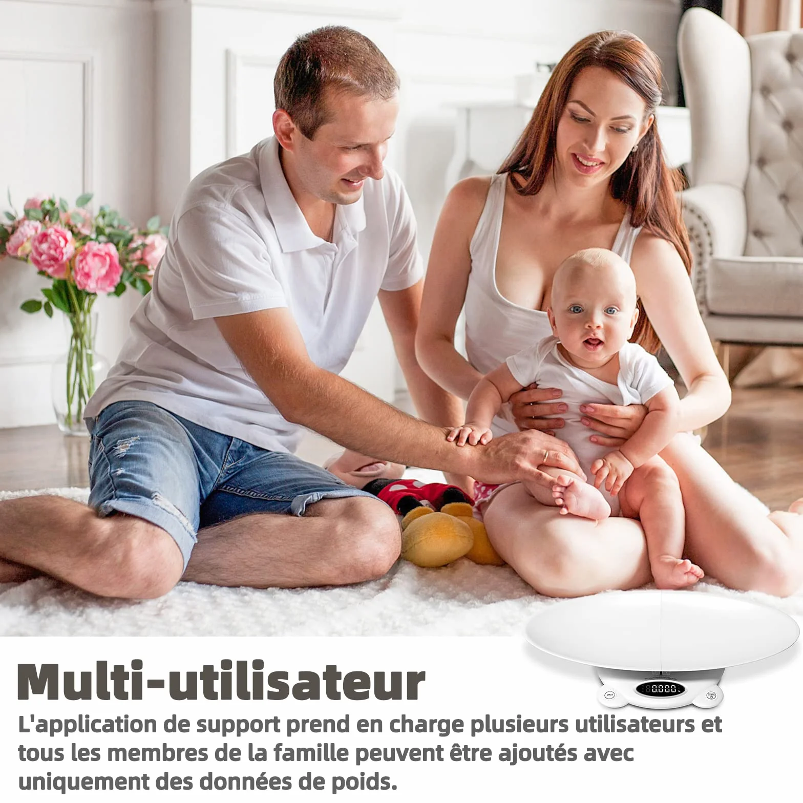 FitTrack Pèse-Personne Bluetooth pour Animaux et Adultes, Balance avec Fonction Tare, Écran LCD, 20-120 kg