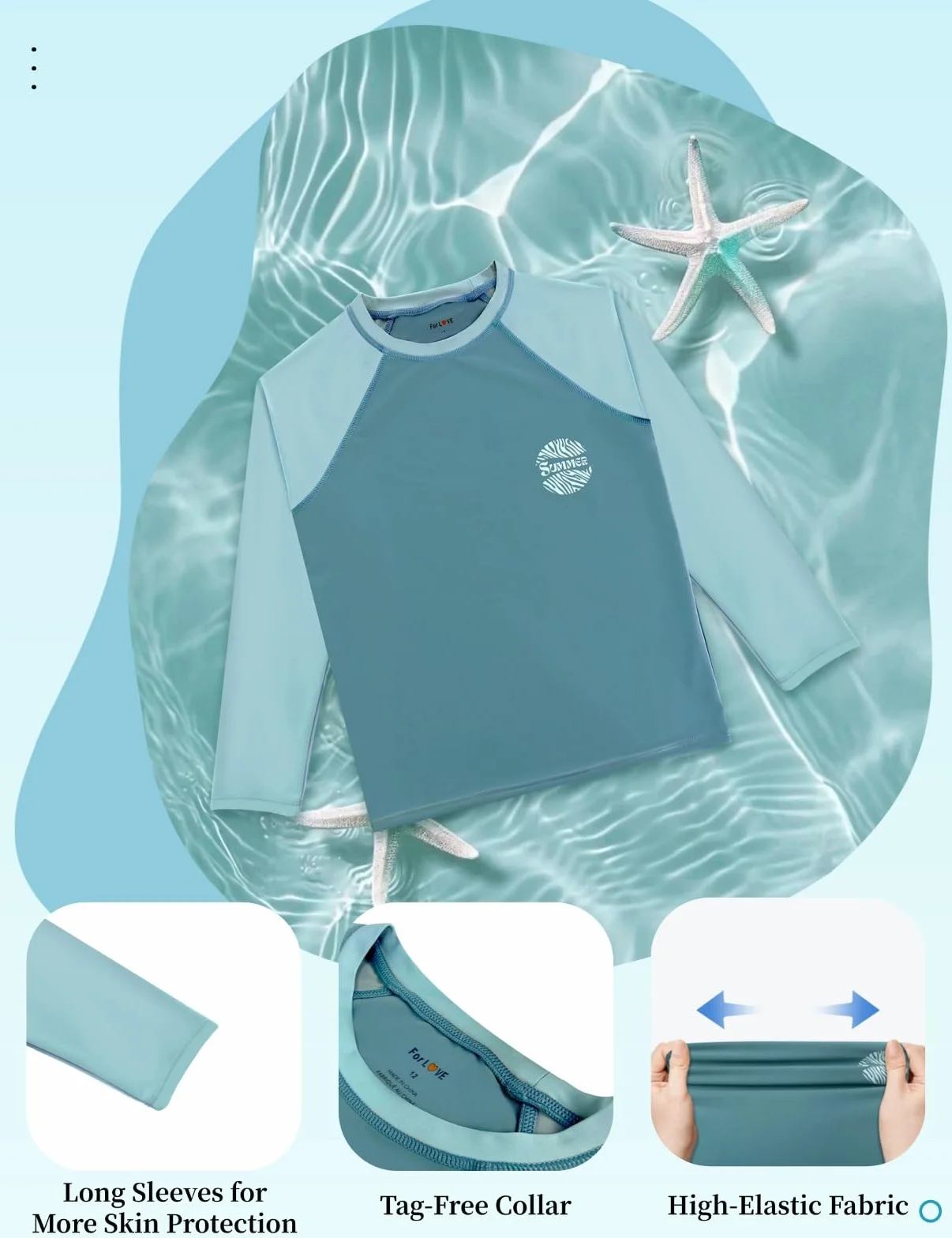 T-shirt de bain anti-UV UPF 50+ à manches longues séchage rapide Rashguard recyclé pour enfants 2-12 ans