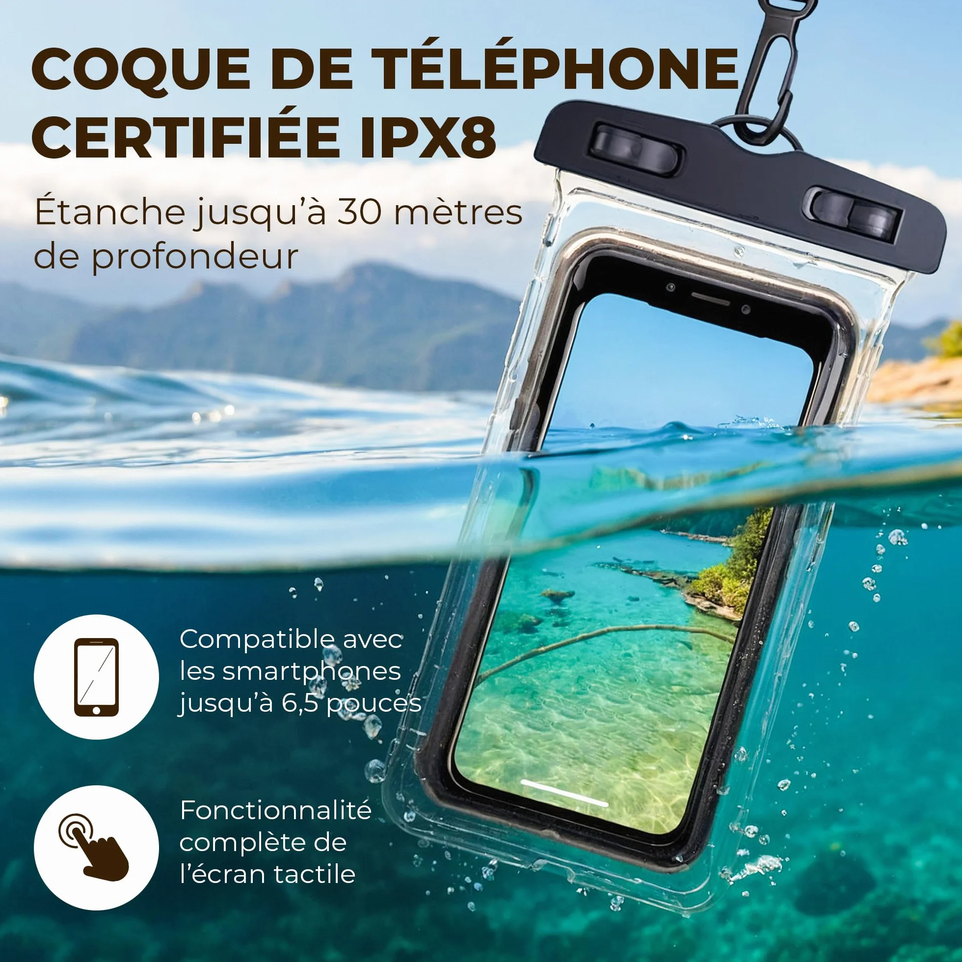 Nordlight Sac Étanche 20 L Vert Olive - Sac à Dos Nautique Impermeable avec Pochette Téléphone