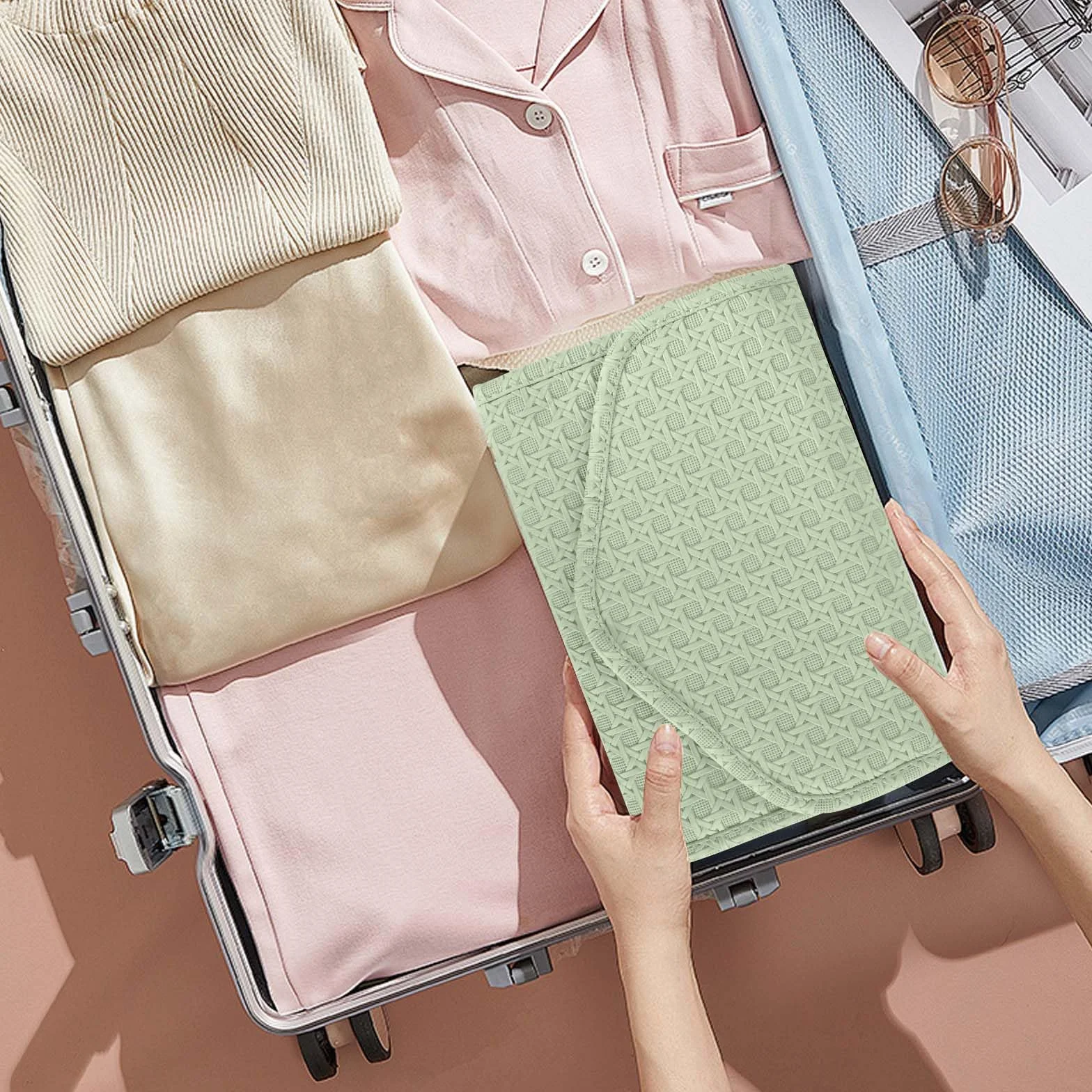 Sac à Bijoux en Rouleau Pochette Voyage Imperméable Organisateur Pliable Vert