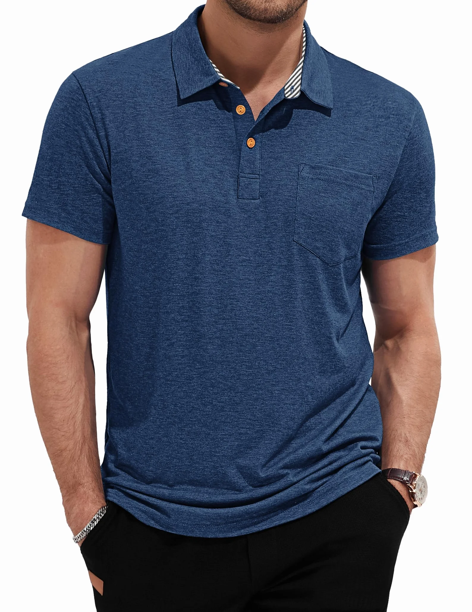 Poloshirt Homme Manches Courtes Coton avec Poche Poitrine M-4XL