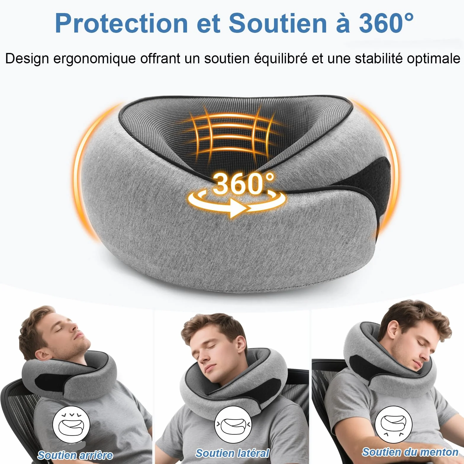 Nomadike-s NOMAREST Coussin de Voyage Mémoire de Forme Oreiller Ergonomique Mousse Avion Voiture Gris